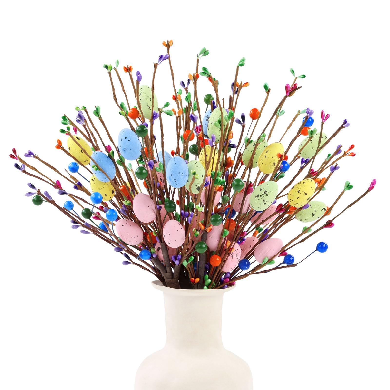 Topotdor5 Pcs Artificial Easter Egg Stems, Spring Floral Picks and Sprays with Colorful Berries and Easter Eggs, Easter Decorations for Spring Easter Home Centerpiece Flower Arrangement