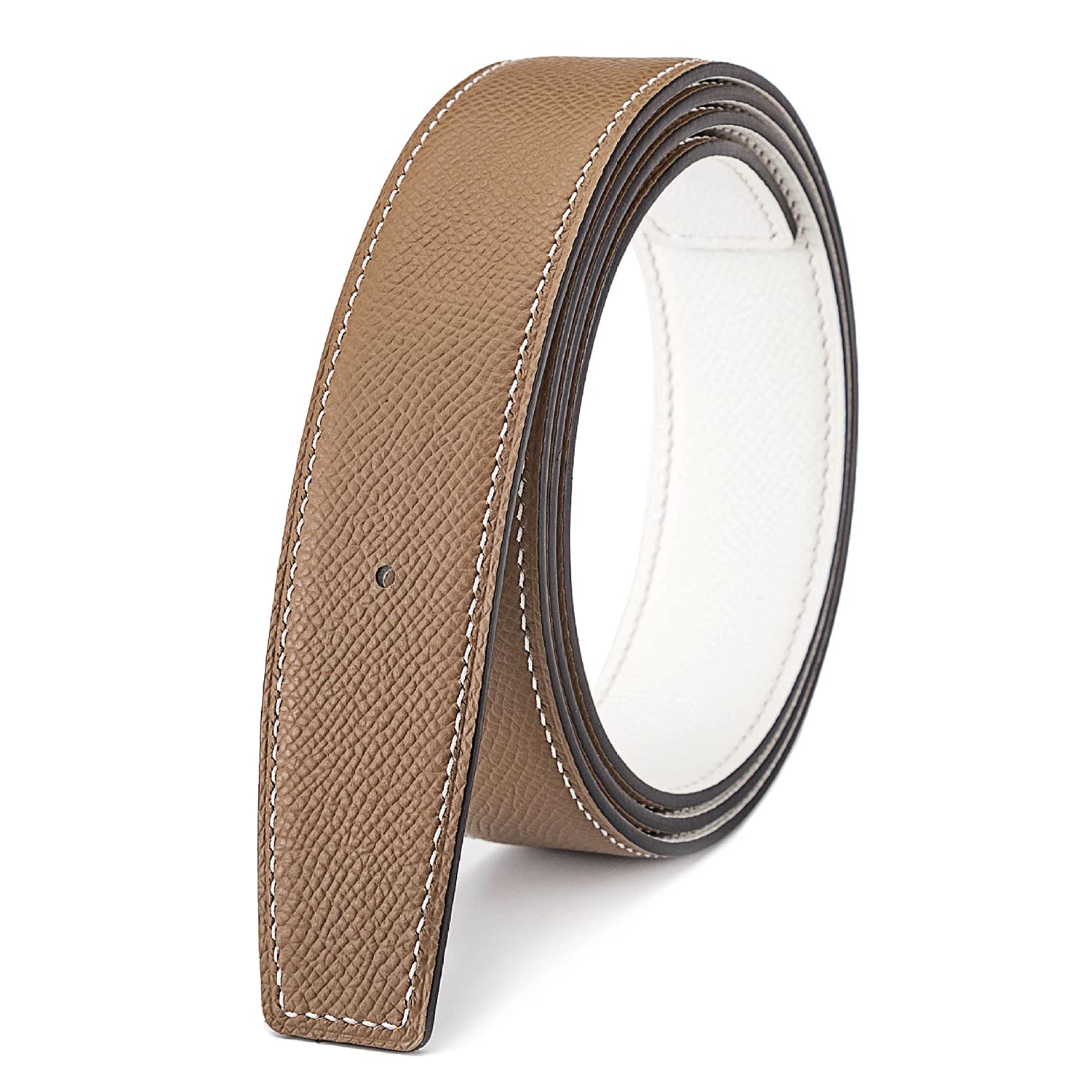 Vatee's Cinturón de repuesto reversible de piel auténtica sin hebilla de 3,8 cm/3,2 cm de ancho, H285 Khaki White, X-Small