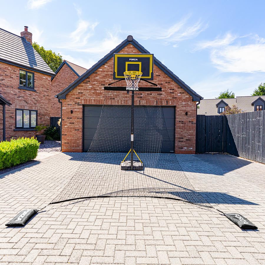FORZA Filet de Retour de Basketball Solo | Entraîneur de Rebond de Basketball Portable pour la Pratique Individuelle du Tir – Filet Durable Résistant aux Intempéries avec Sac de Transport et Sacs de