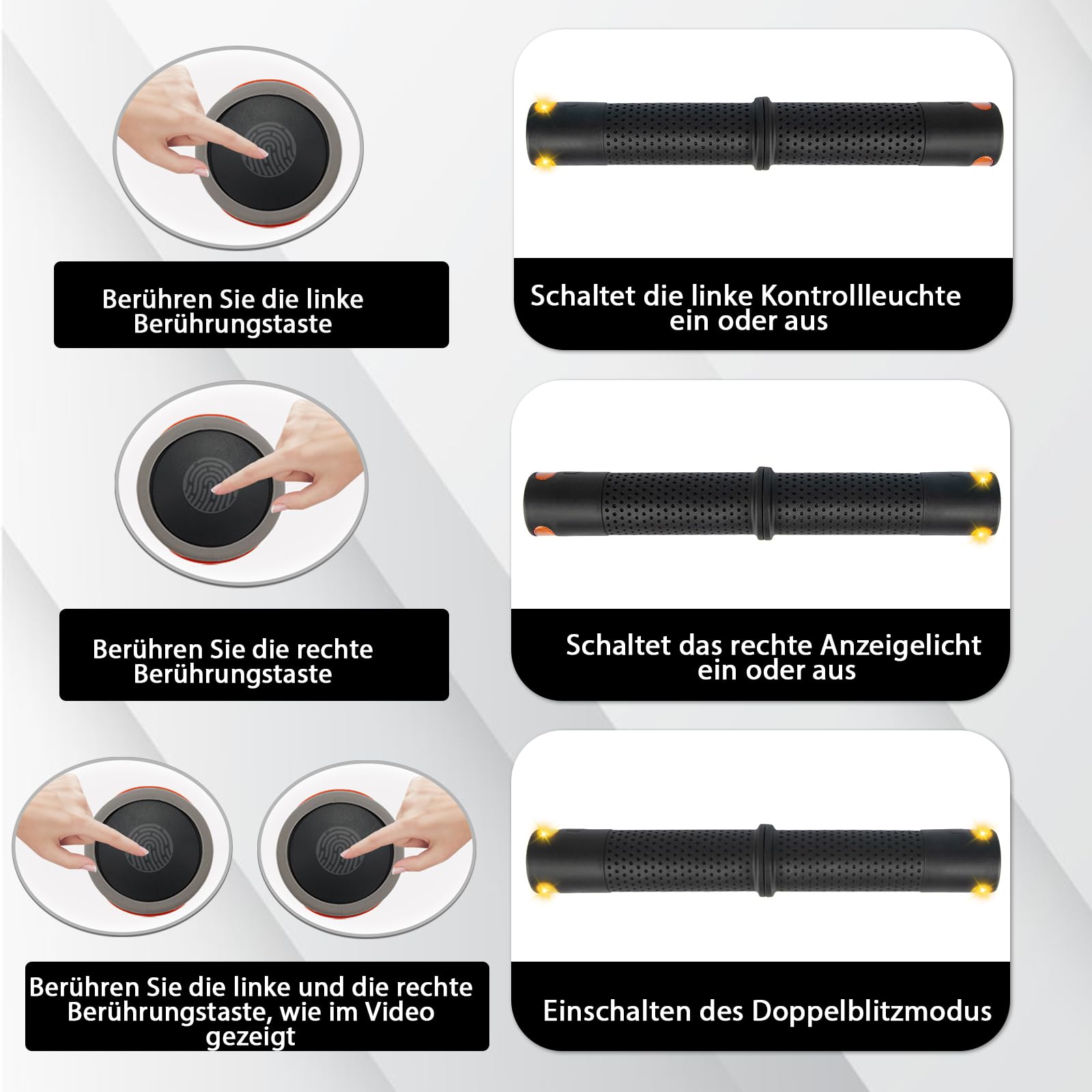 E Scooter Blinker mit Griff, Roller Blinklicht Roller Griff Licht Warnlicht Doppelblitzlicht Rücklicht mit Xiaomi M365/Pro2/1S Ninebot ES1 ES2 ES4 G30 Soft Handlebar Grips, Scooter Zubehör
