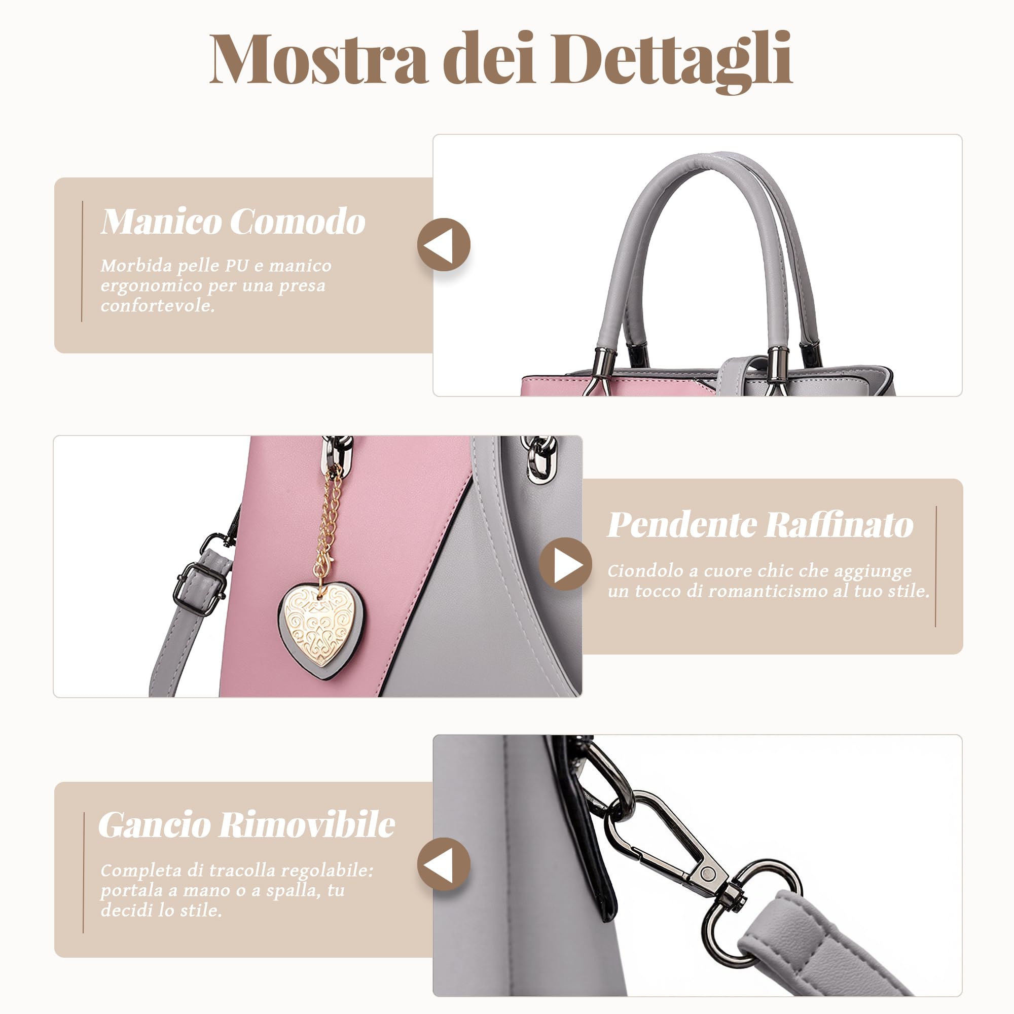 Borsa Donna Elegante, Borsa a Mano Media e a Spalla in Pelle PU