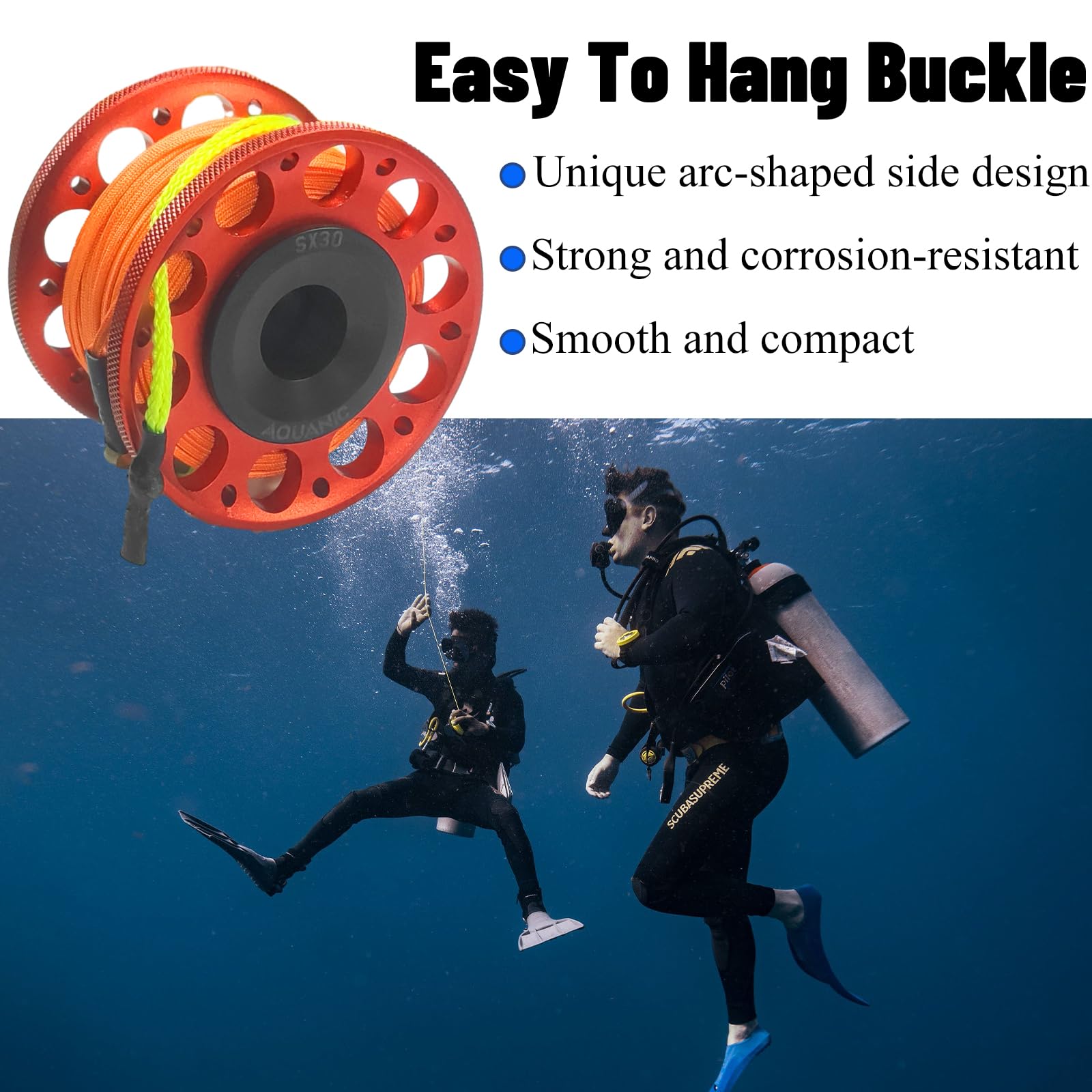 nitescuba Tauchrolle 101FT Finger Reel mit Dive Double-Ended Bolt Snap Clip Aluminium Scuba Dive Finger Spule Spule Reel für Schnorcheln Tauchen Angeln (Rot)