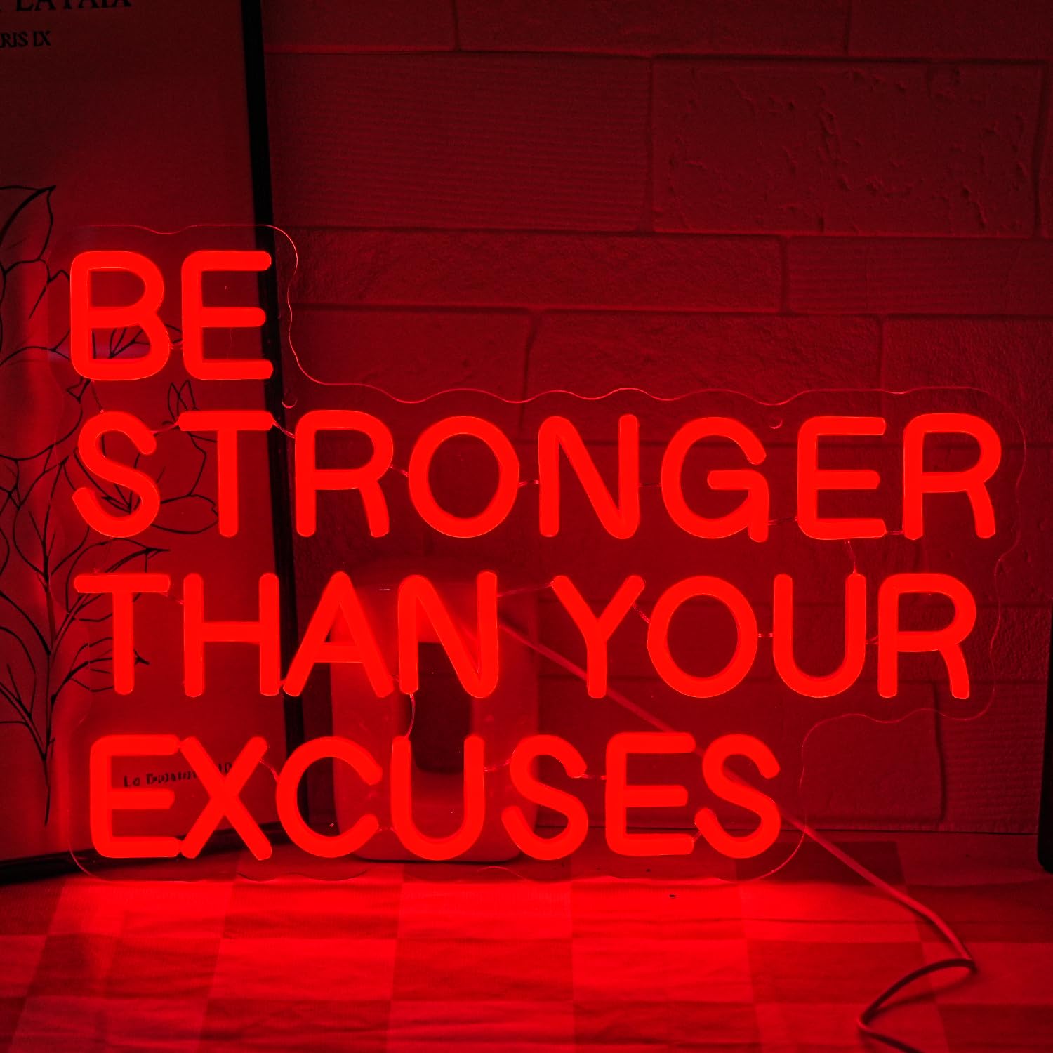 LMSIGNLY Be Stronger Than Your Excuses Neon Schild für Wanddekoration Gym Neon Lichtschild Roter Buchstabe Neon Licht Dimmbar LED Schild für Mann Höhle Gym Raum Club Gamer Raum