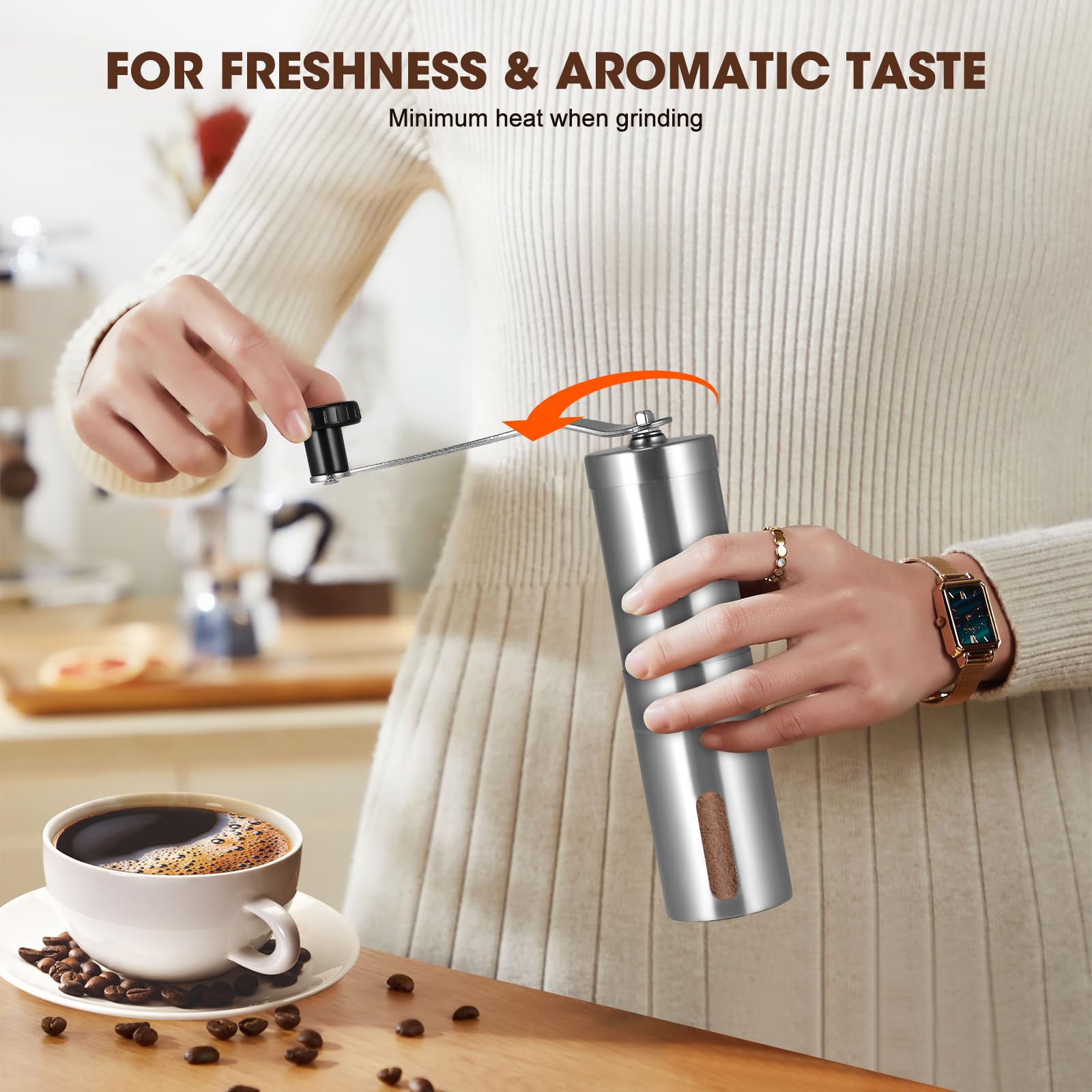 Macinacaffè Manuale Con Macine Ceramica - 2 Bicchieri Inclusi Per Caffè Espresso - Foto 8