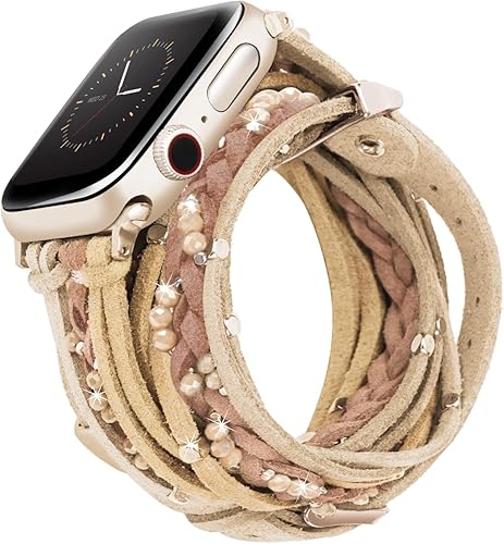 Pulsera multicapa compatible con correa de reloj de 1.772 in1.732 in1.654 in1.929 in para mujer, correa de cuero de ante elegante bohemio de