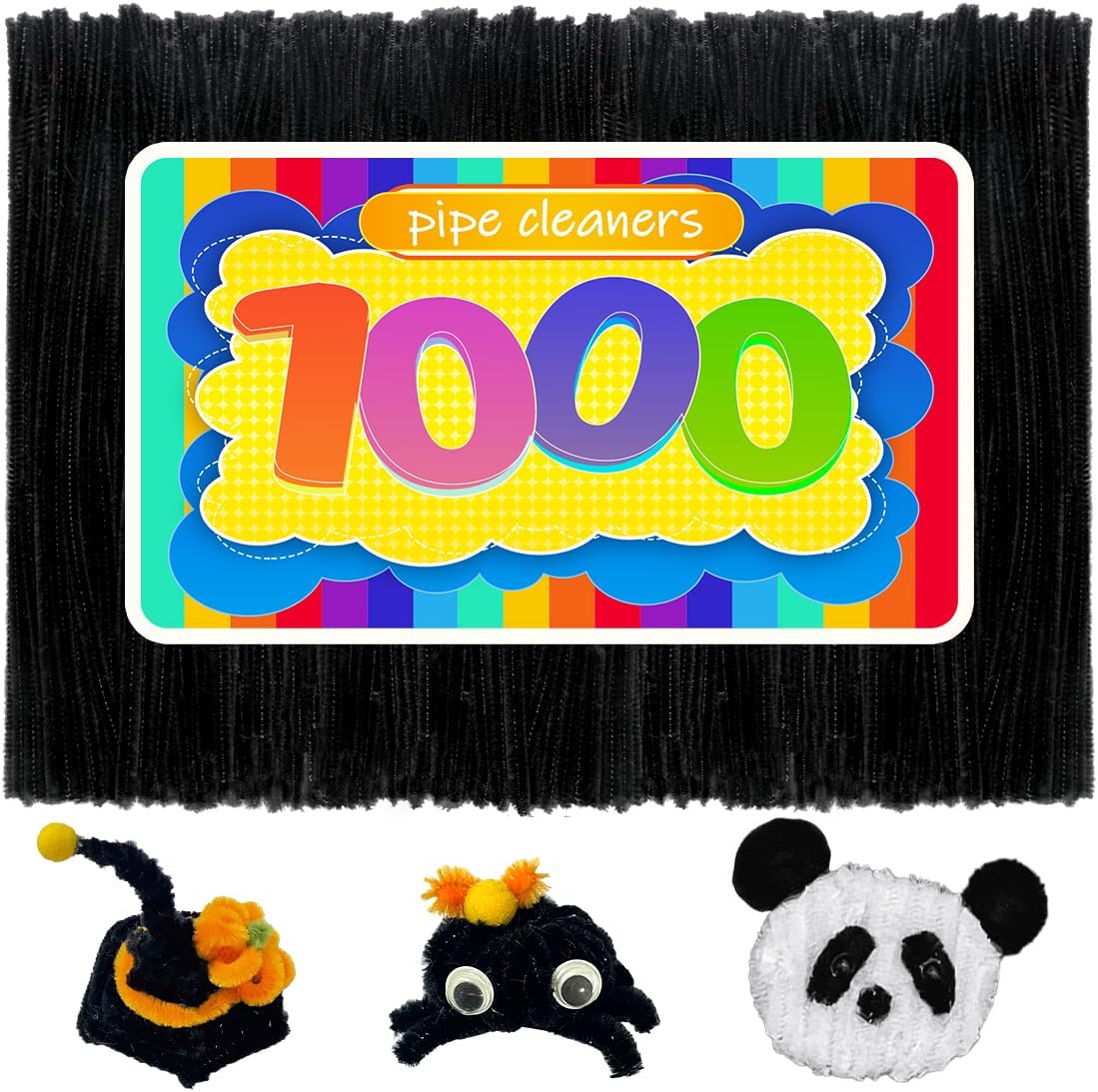 GAGANIU 1000pcs Pipe Cleaners, Pipe Cleaners for Crafts, Craft Supplies Multicolor Chenille Stems for Art&Craft Christmas DIY Projects(Black)