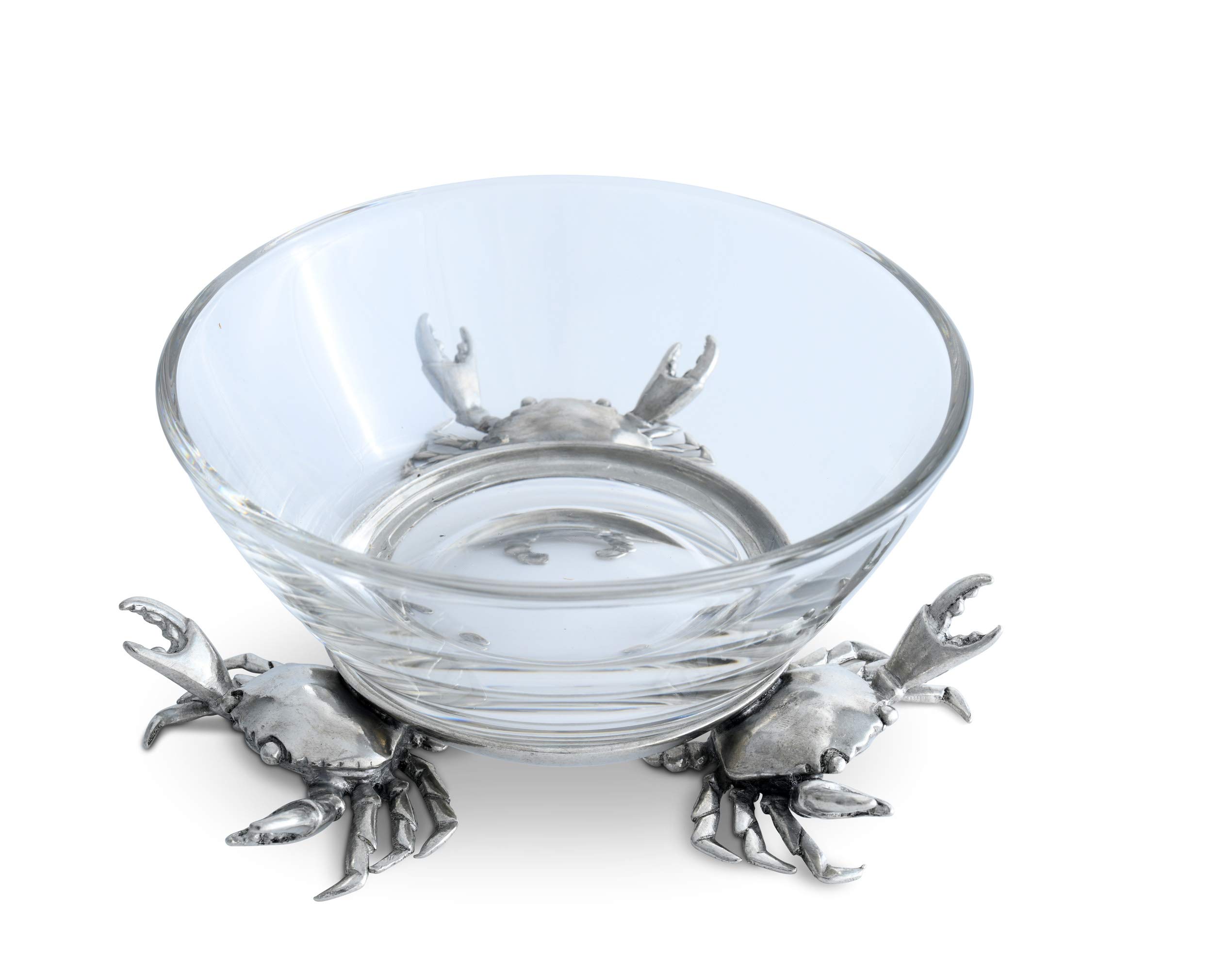 Vagabond House Glass Dip/Cocktail Sauce/Nut Bowl Three Pewter Crab Base Coastal Beach Décor 5 inch Wide x 3 inch Tall