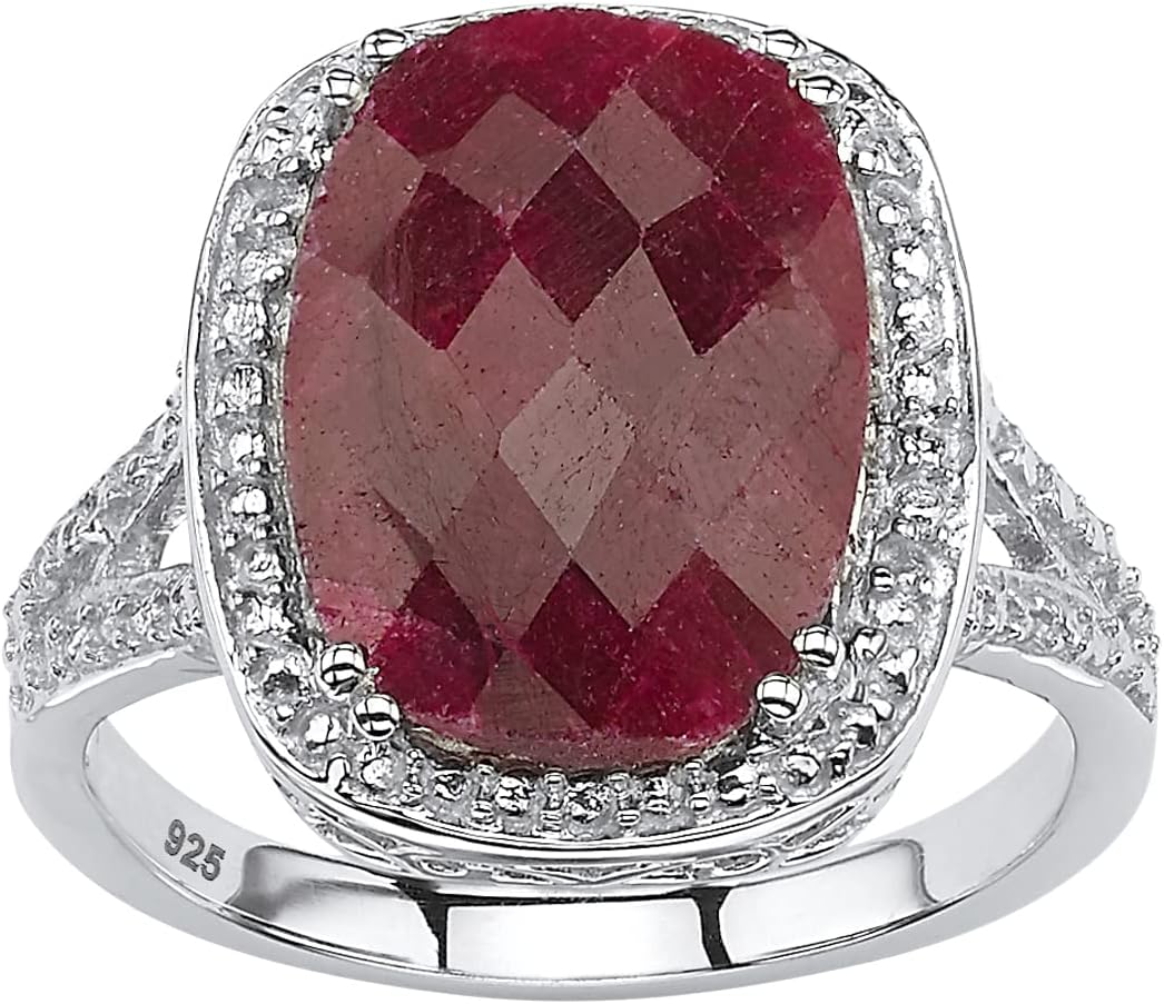 PalmBeach Sterling Silver Oval Shaped Genuine Red Ruby Split Shank Filigree Ring Sizes 6-10
