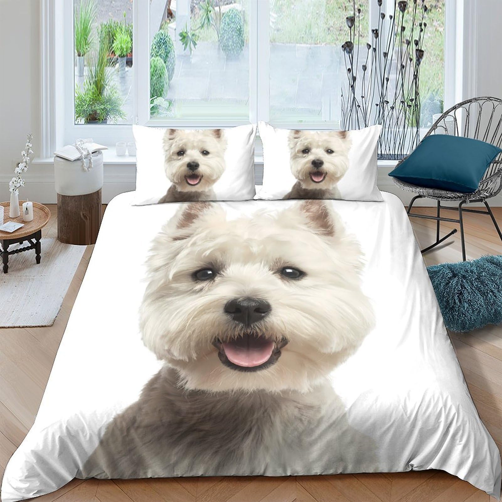Ctjqhvkz Style-5 3D Printed White Terrier Dog Fitted Sheet Microfiber Soft Breathable Smiling Puppy Bed Cover For Bedroom Guest Room Single（135X200cm）