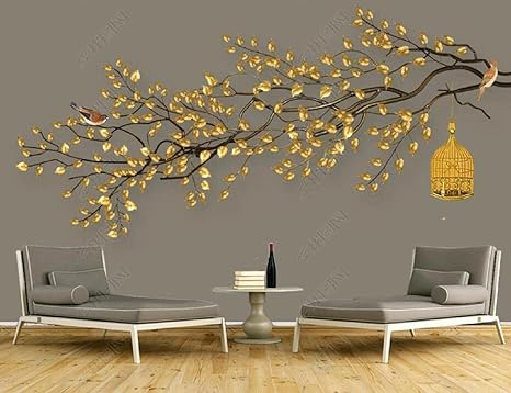 Amazon 壁画3d写真の壁紙 黄金の葉の鳥かごと木の枝 壁紙寝室のリビングルームの背景の壁の装飾の壁画 250x175cm 壁紙 Amazon 壁画3d写真の壁紙 黄金の葉の鳥かごと木の枝 壁紙寝室のリビングルームの背景の壁の装飾の壁画 250x175cm 壁紙