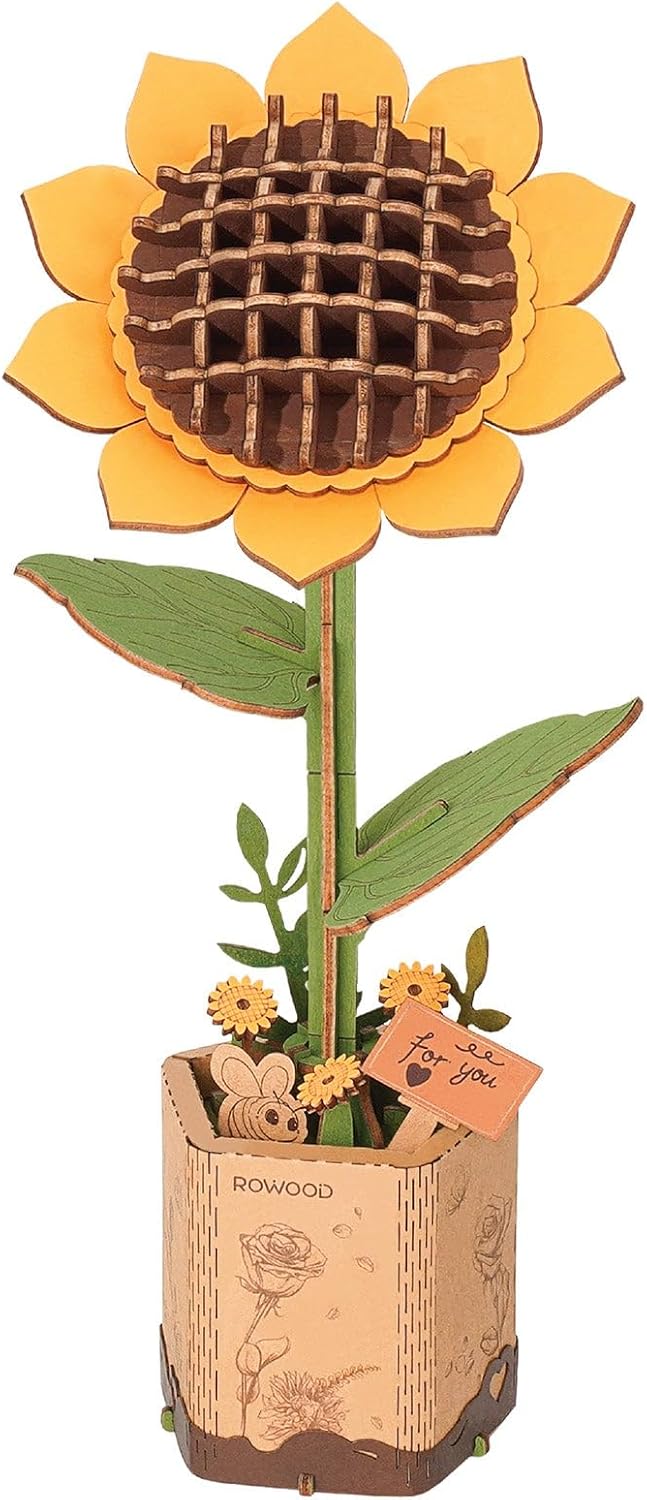 Hands Craft 3D Wooden Puzzle Craft Set – Botanical Garden Collection, DIY Building Kit with 3D Flower Puzzles - Sunflower, Lilac, Rose, Camellia. Decorative Wooden Floral Art for Home Decor