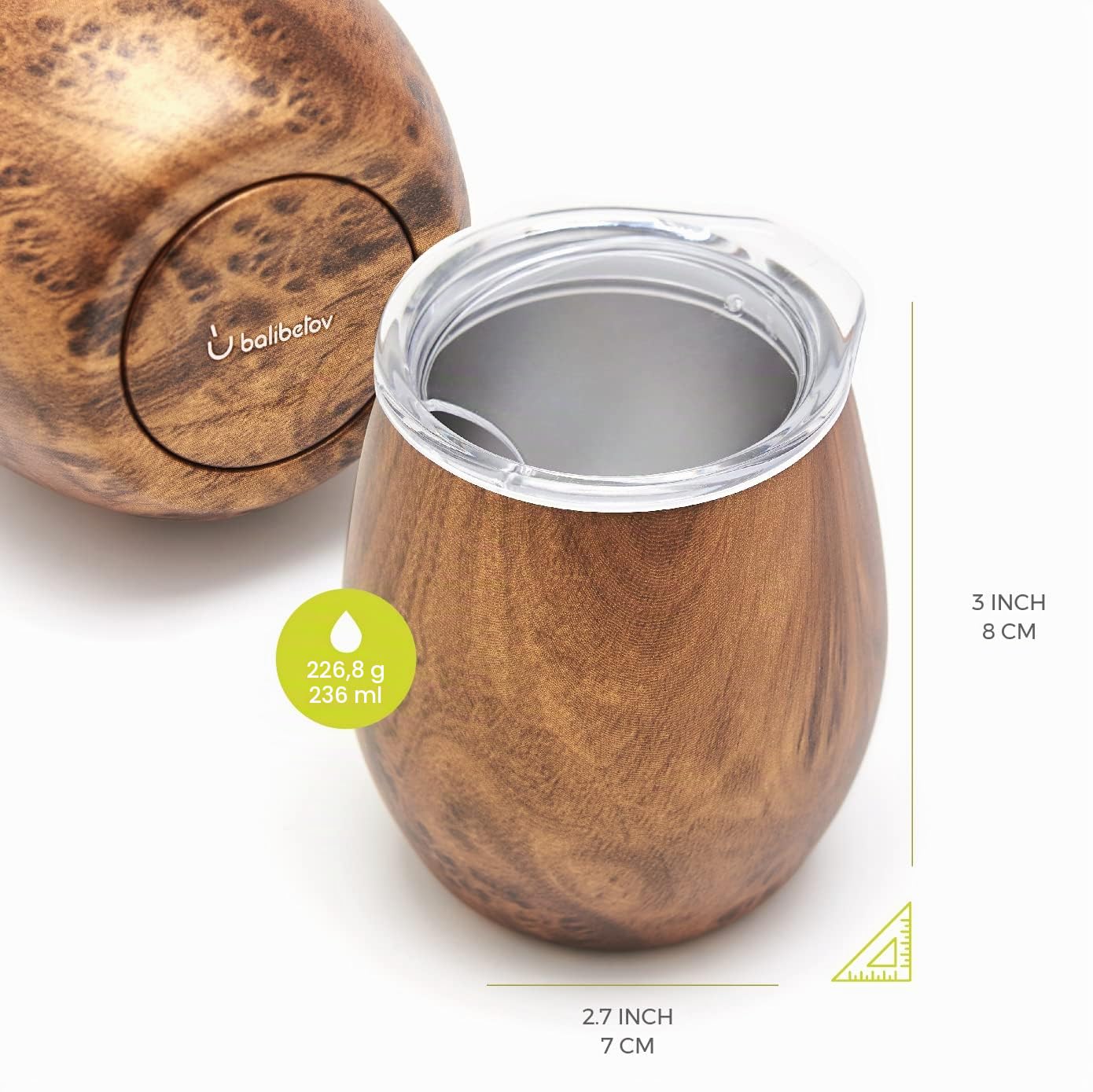 BALIBETOV Mate Argentino - Doppio Set Yerba Mate in Acciaio Inossidabile (5 pcs. Set) - Compreso 2 Tazza Mate, 2 Bombilla per Mate (Yerba Mate cannuccia) e Spazzola per la Pulizia (Legna)