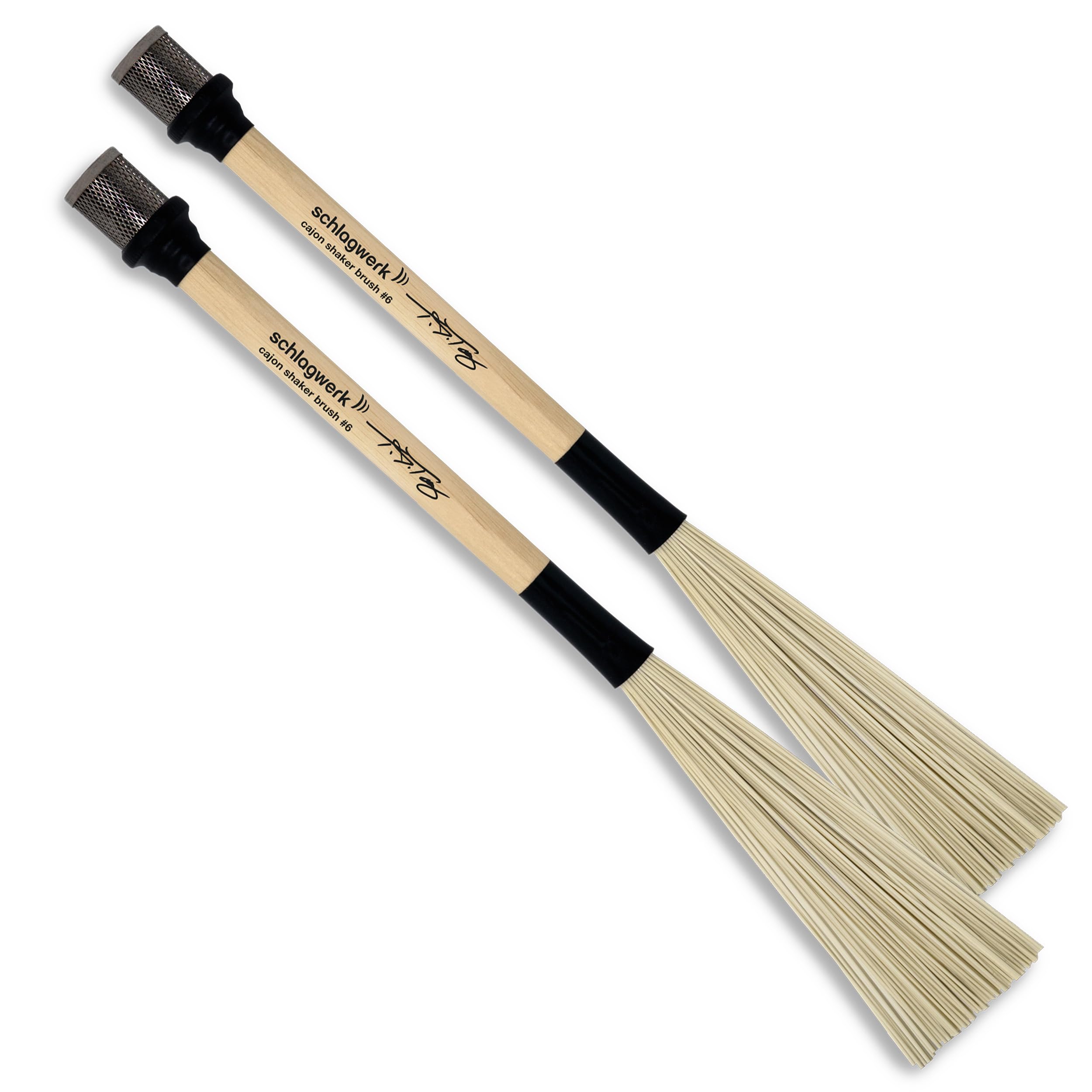 Schlagwerk BRC06 Cajon Brush #6 - Shaker Brush - 2 Stück - Percussion Brushes mit eingebautem Rhytmus Shaker - 40 cm Länge, ausbalenciert. Made in Germany - in Zusammenarbeit mit T.J.Troy