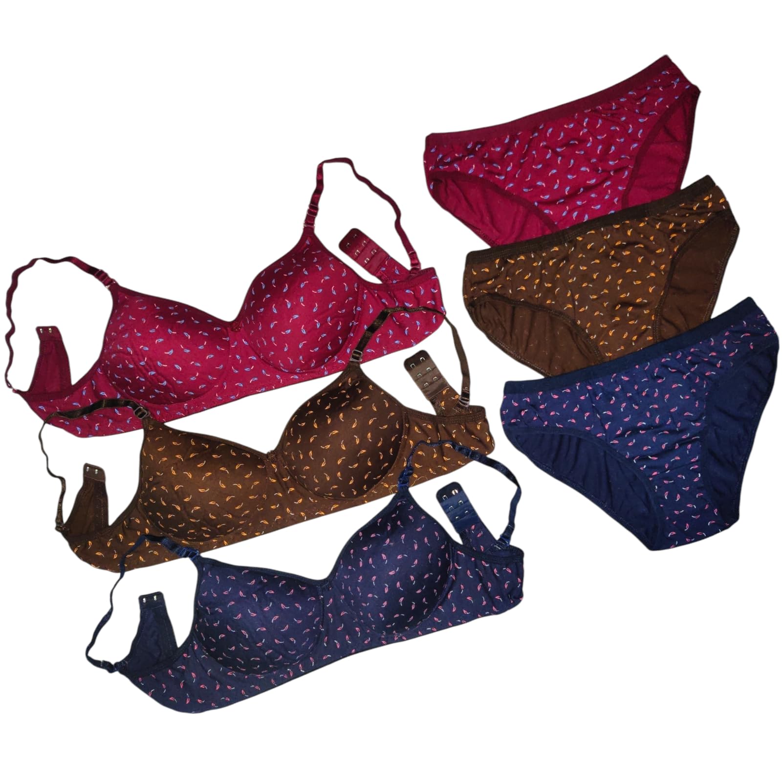 Woman Lightly Padded Bra & Panty Set (Pack of 3) Lingerie Set Full Coverage-image-16