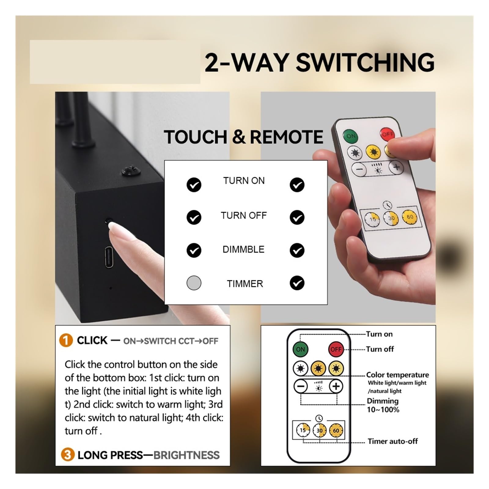 Luz LED para cuadros Lámpara de pared recargable por USB, lámpara de pared LED inalámbrica con atenuación de control remoto, apliques de luz de pared interior de 400 mm, luz de iman negra Luz de pintu