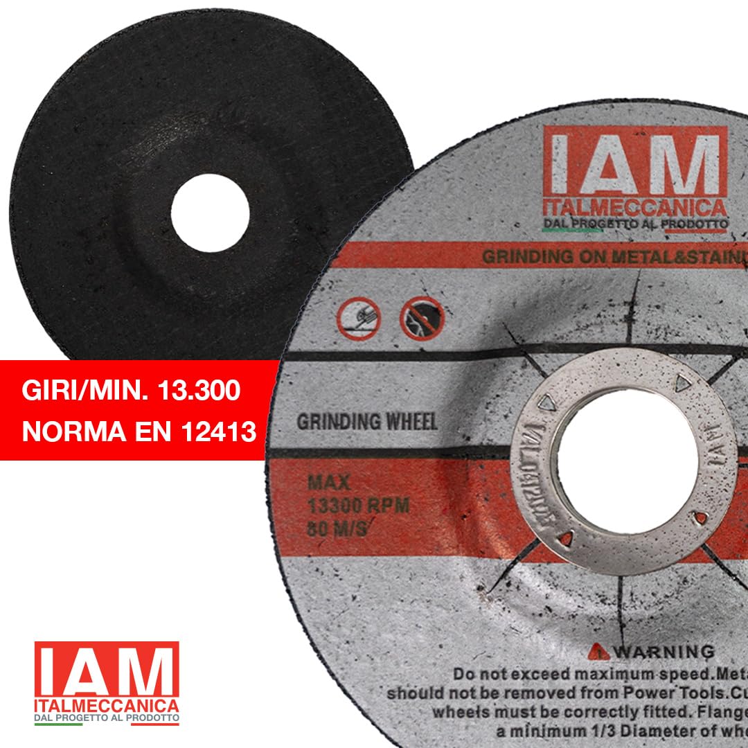 IAM Mola da Sbavo per Smerigliatrice Disco Abrasivo per Levigatura Metallo e Acciaio | Ossido di Alluminio con Rinforzo in Fibra di Vetro Alta Asportazione per Sbavatura e Saldature 115x3,2x22 | 50Pz