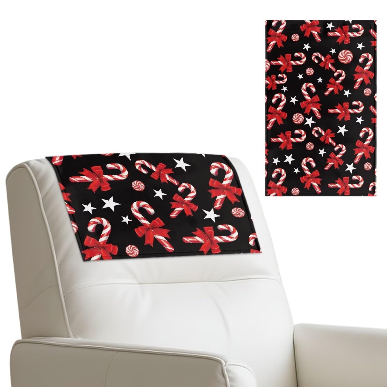 Cugasmaru Headrest Covers for Recliners Christmas Candy Pattern Set of 3 Easy to Install Soft Leather Recliner Covers for Large Recliner 27X17 Inch for Theater Seat