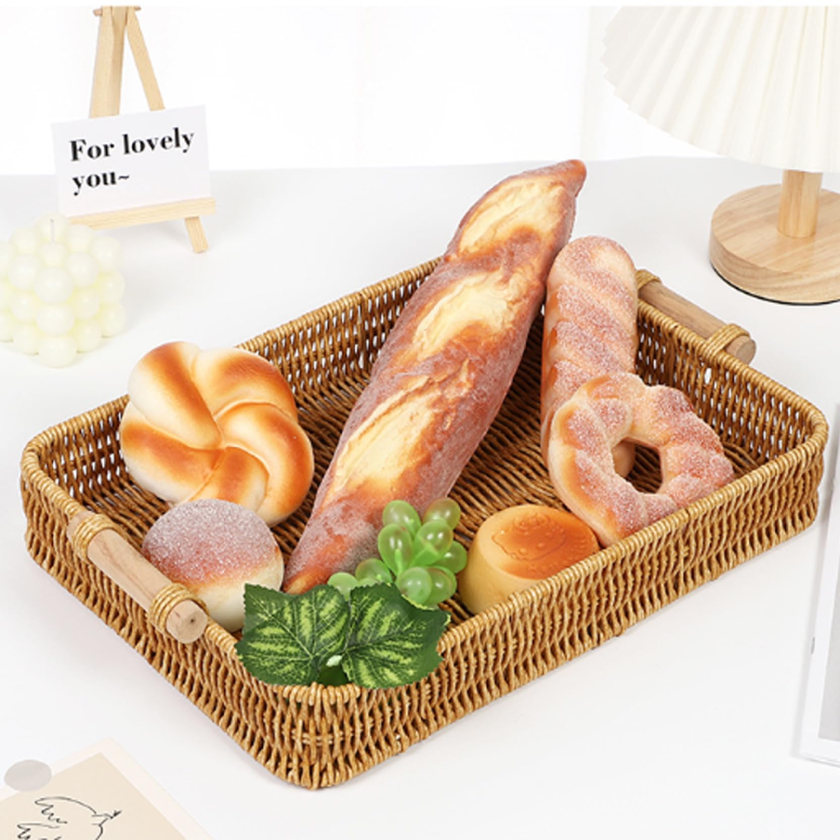 2 bandejas de Mimbre rectangulares con asa de plástico para Mesa de Comedor Mesa de Centro Pan Fruta y Aperitivos.