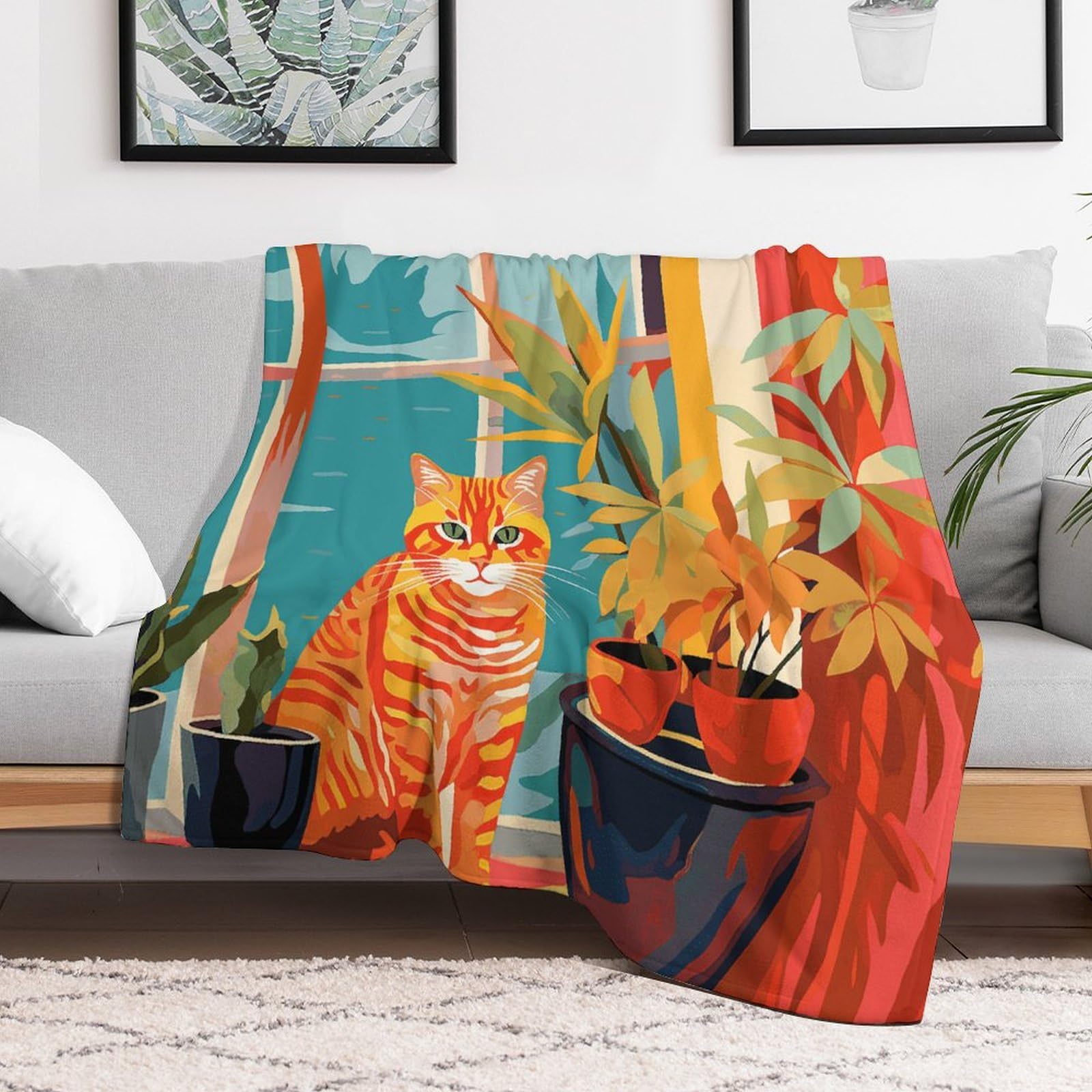Couverture en micro polaire chat grande taille 152x203 cm pour lit et canapé