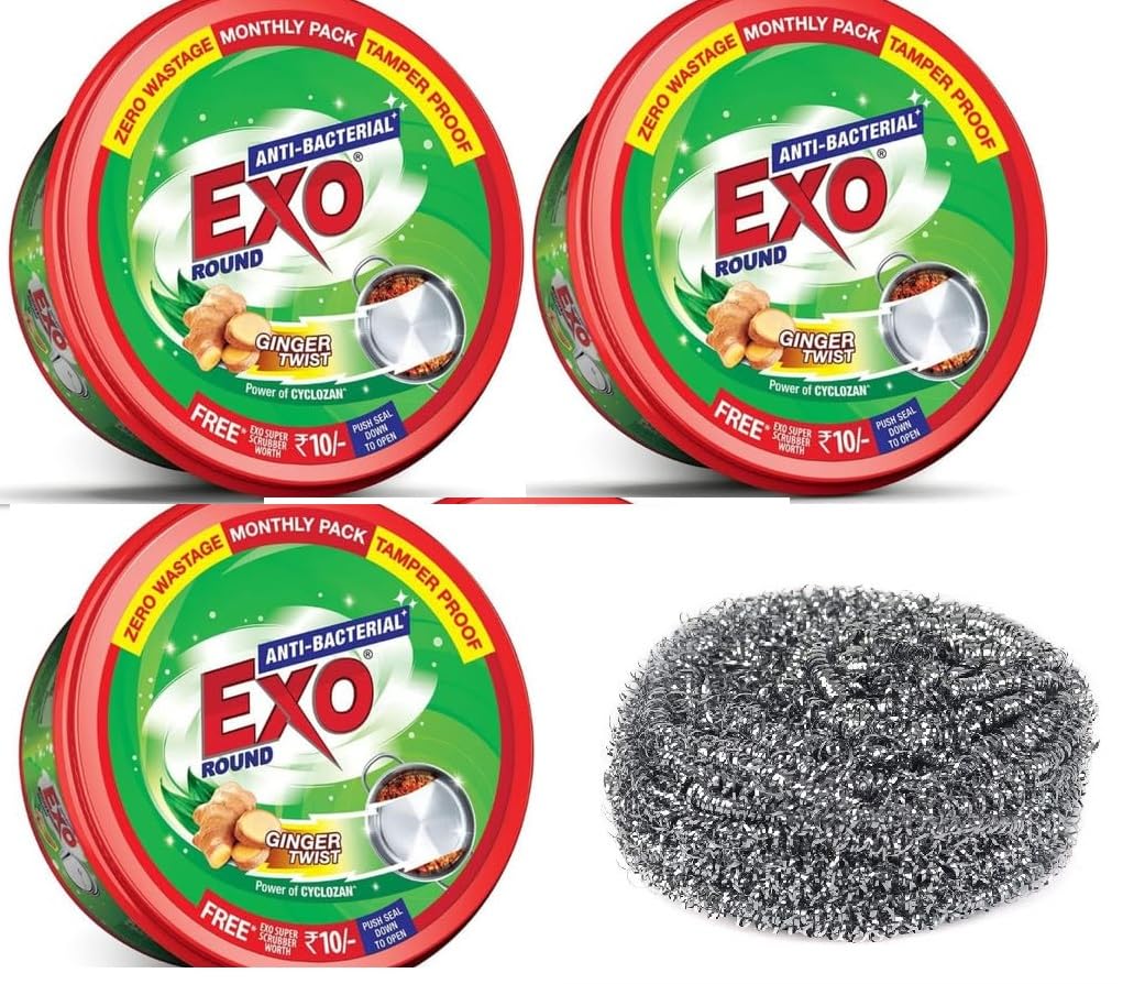 Exo Antibacterial Dishwashing Bar 250g. [ Pack of 3 ] + 2 BIG Steel Scrub.(24g.x2) (Zero Waste Temper Proof Pack (B0DBJ19TQB) Amazon Price History, Amazon Price Tracker