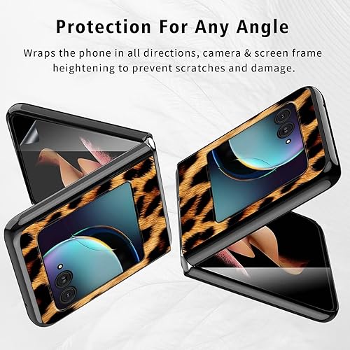 Vista 173 de Funda para Motorola Moto Razr Plus 2023 con protección de pantalla, cubierta trasera de policarbonato duro delgada y ultrafina con patrón de estante