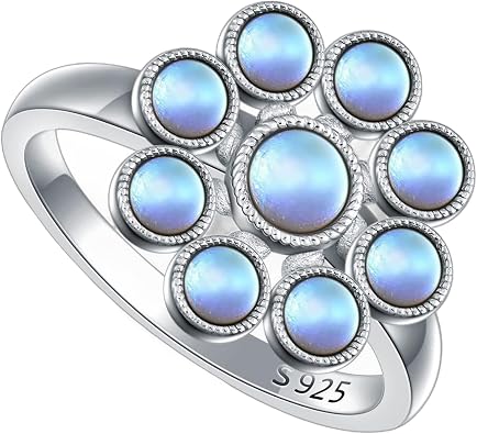 925 Sterling Silver Moonstone Rings for Women Statement Flower Ring Jewelry for Her