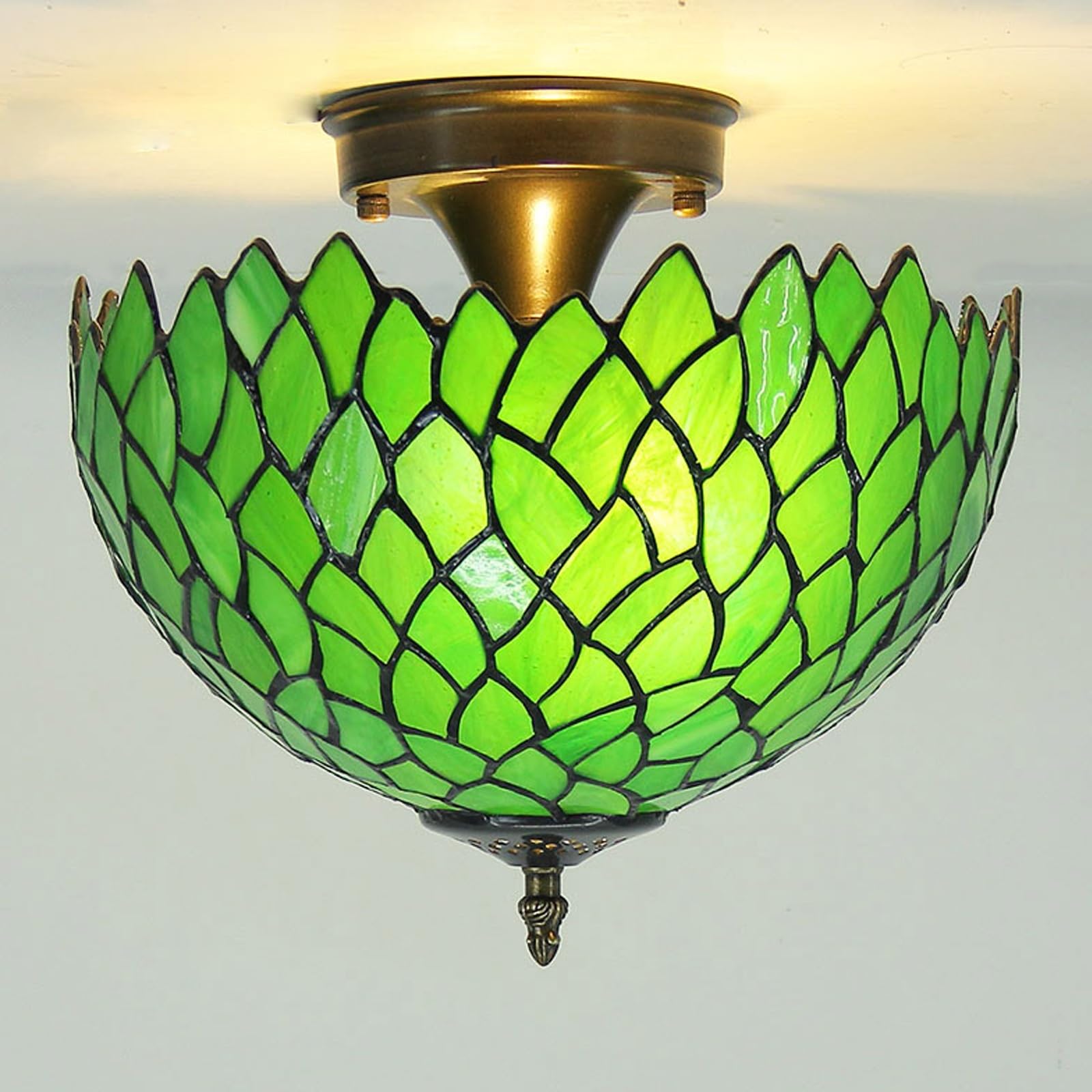 WDBZTJ Tiffany Style Ceiling Light Flush Mount, 12 inch Stained Glass Ceiling Lamp, E27 Bulb, Vintage LED Chandeliers for Living Room Bedroom(F4)