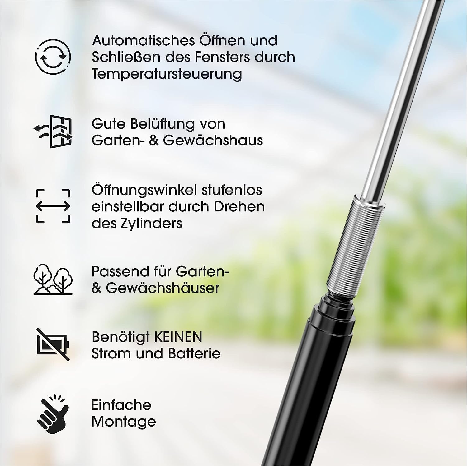 Jadeshay Ouverture Automatique Serre, Vérin Automatique pour Serre Toit Évent Ouvreur Remplacement Cylindre Capteur de Température, Induction Solaire, Filetage : Ø 9 mm