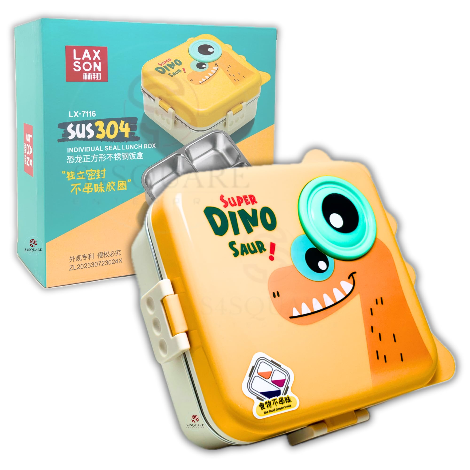 S4SQUARE ENTERPRISE® Cartoon Lunch Box for Kids Stainless Steel Leakproof Insulated Lunch Box, Bra-Free, 3 Compartments, Spill Proof Dinosor Print Lunch Box for Kid Boys Girls (B0D8FWRKB5) Amazon Price History, Amazon Price Tracker