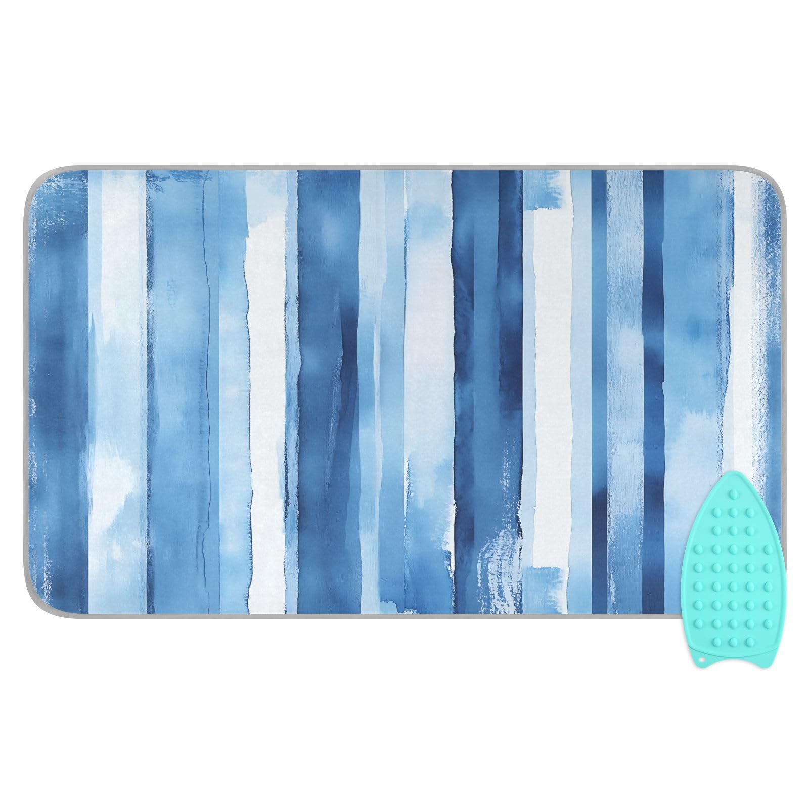 pnyoin Portable Ironing Mat Retro Blue Vertical Stripes Travel Ironing Pad with Silicone Iron Rest for Steam Pressing on Tabletop or Bed Heat Resistant Portable Quilting & Travel Blanket