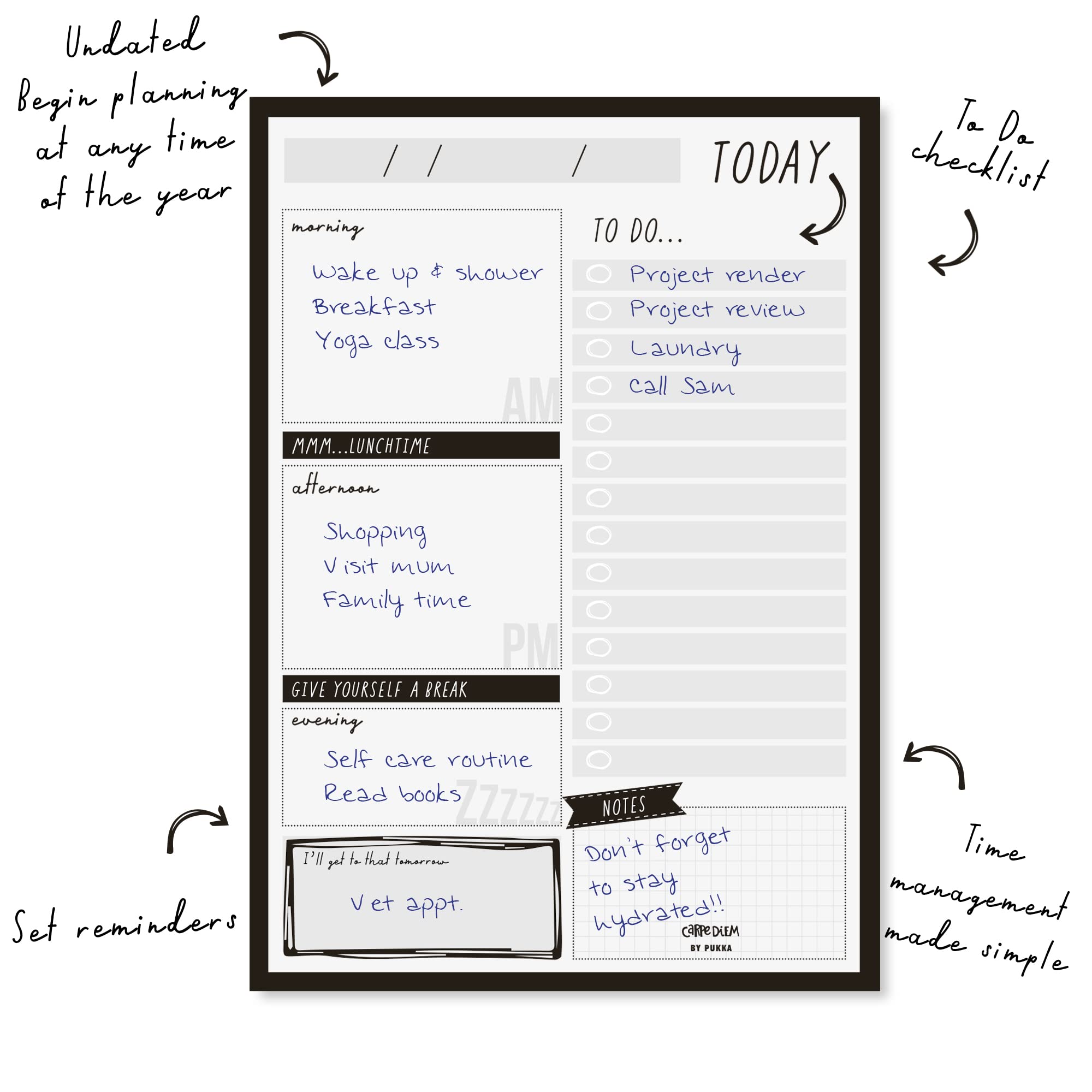 Pukka Pad, Carpe Diem Daily Desk Planner Pad with 60 Tear-Off Sheets of 100GSM Paper - Image 3