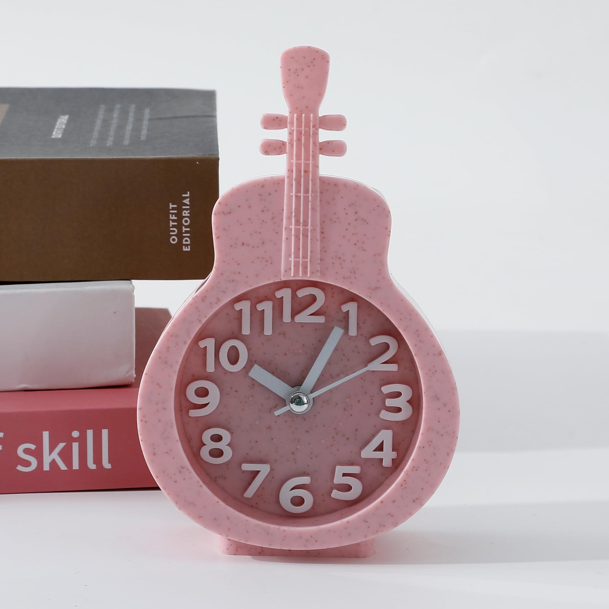 Kuber Industries Guitar Loud Alarm Clock for Students & Heavy Sleepers | Study Table Watch for Kids Bedroom | Mini Alarm Ghadi for Early Wake Up | Peach Pink-948-PNK
