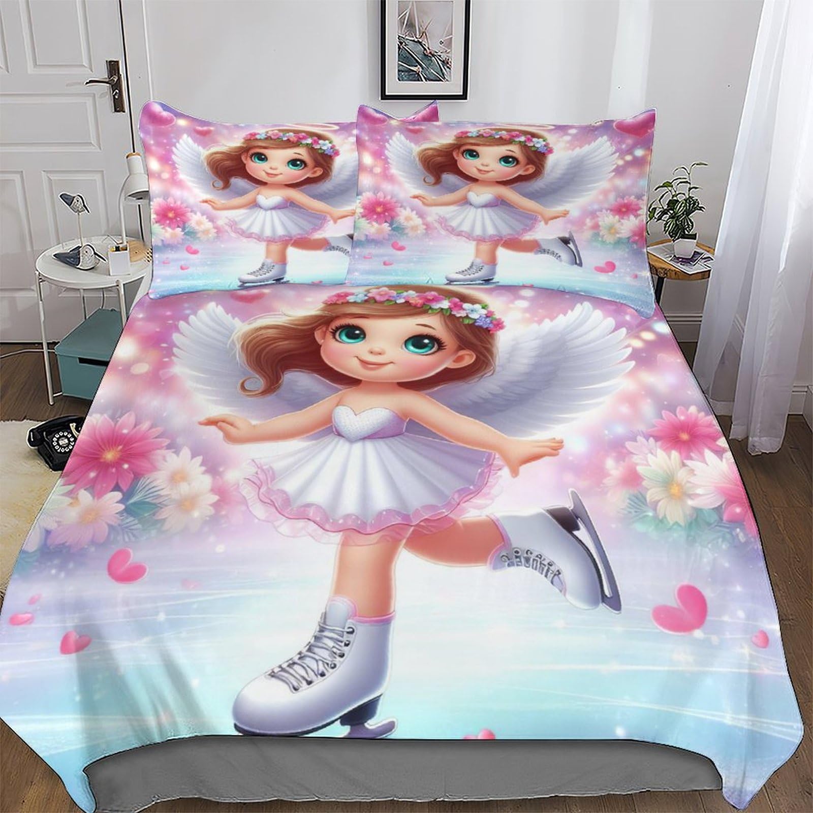Housse de couette microfibre ultra doux Petit Ange parure lit double 3 pièces 3D