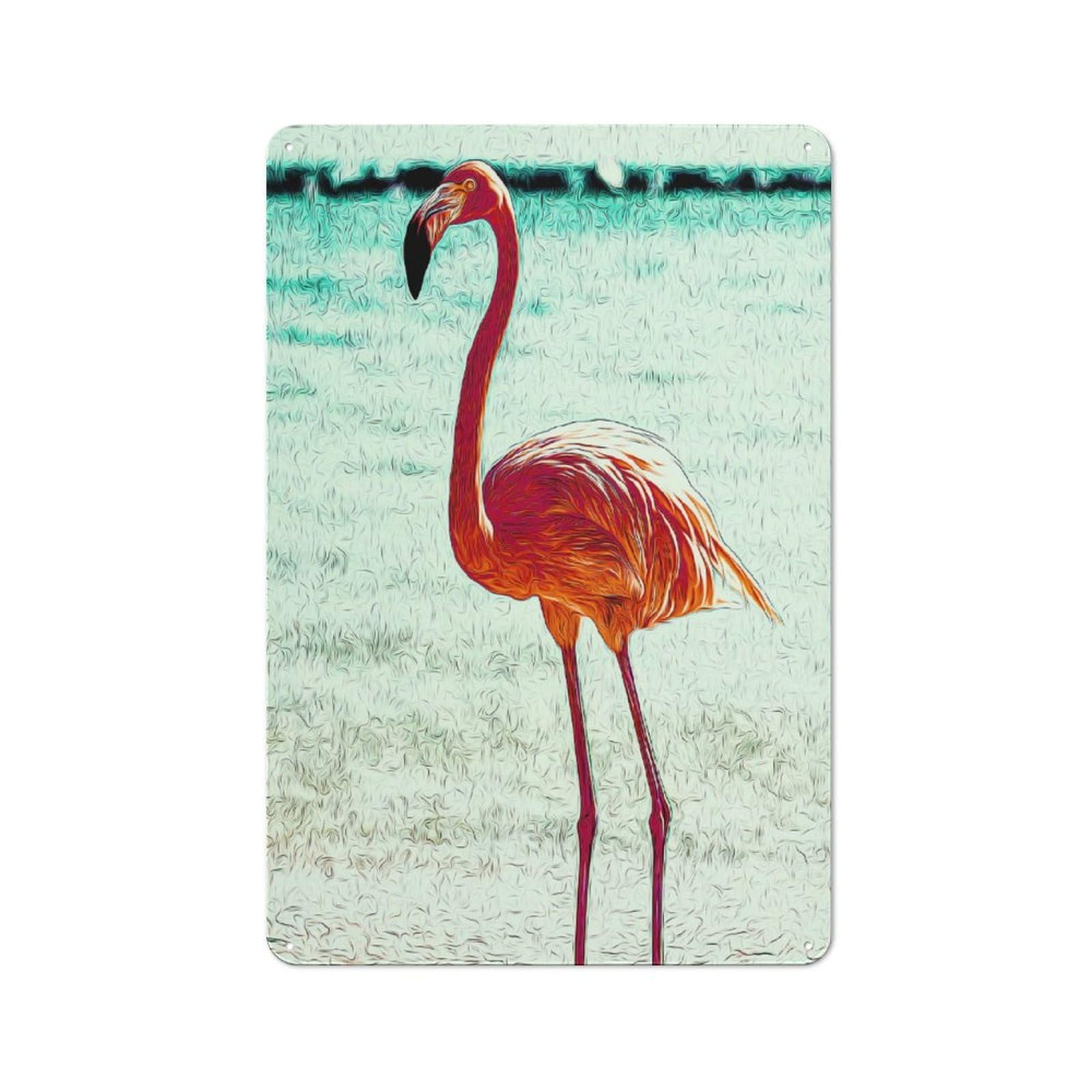 Junmoney Style-12 Tin Wall Plaque 30X20cm With Flamingo For Workshop Wall, With Clear Retro Wall Decor Character