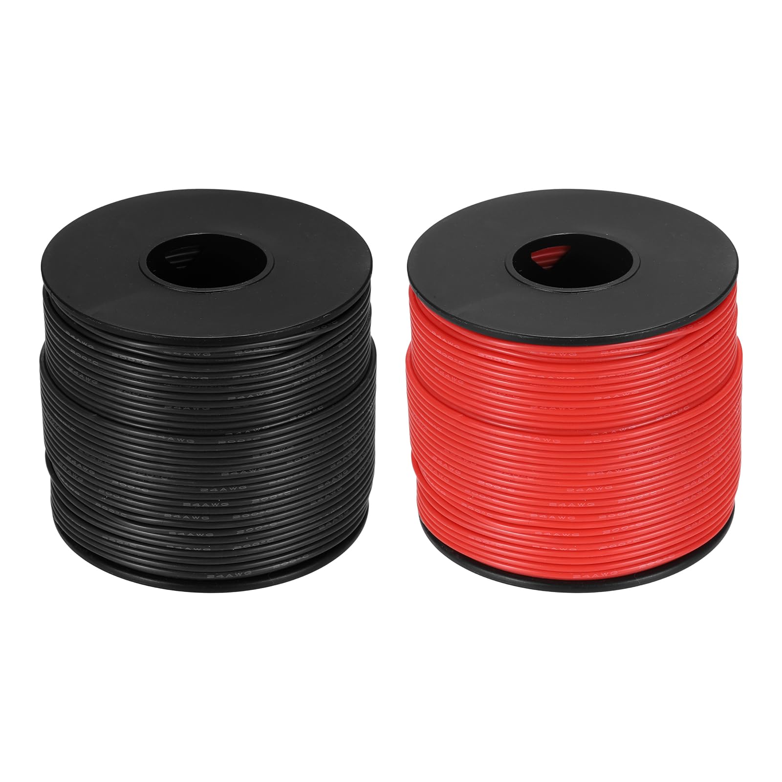 sourcing map 2pcs 24 AWG Silicone Electrical Wire Spool, 24 Gauge 76.2m/250ft Electrical Wires, 600V 200C Tinned Copper Stranded High Temp Battery Wire for Automotive, RV Inverter - Red & Black