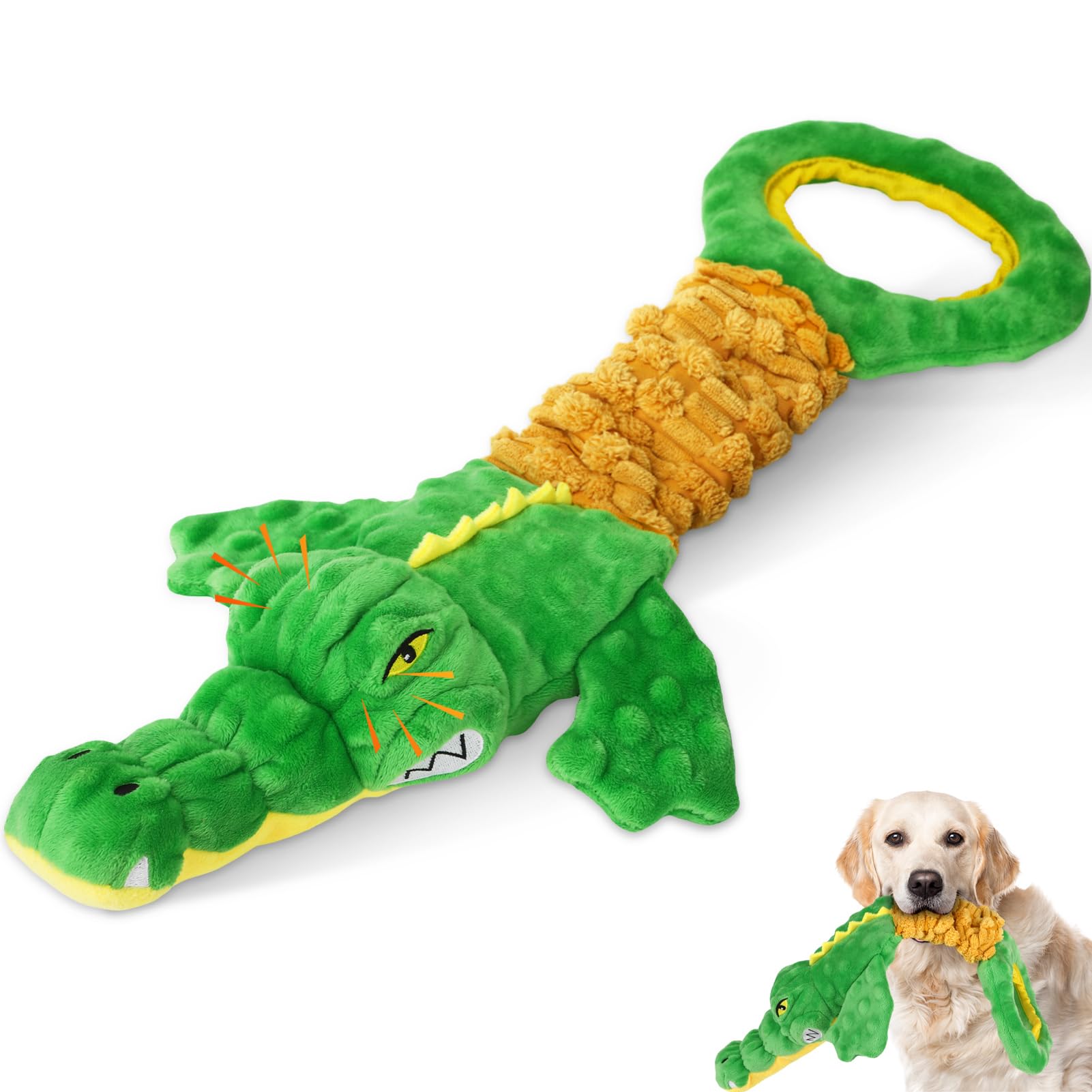 Large Dog Toys, Plush Squeaky Dog Toy with Crinkle Paper and Tug of War Handle, Interactive Puppy Toys for Small, Medium and Large Dogs