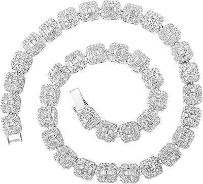 HH Bling Empire Iced Out Chains for Men Silver and Gold Diamond Tennis Necklaces-Mens Hip Hop Baguette Tennis Chains 16-30 Inches