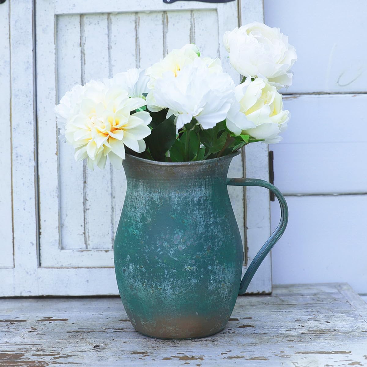 Vintage Metal Milk Jug Decorative Pitcher Vase Rustic Farmhouse Large Vase for Flowers Home Vintage Decorative Pitcher Kitchen Decorations Green - Image 6