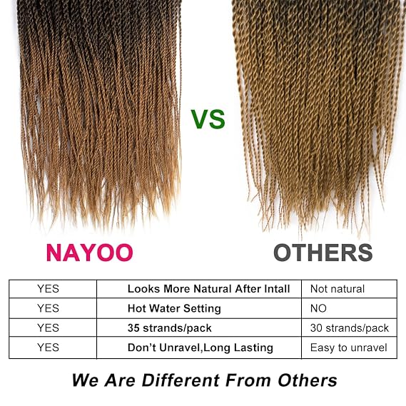 NAYOO Long Crochet Hair Senegalese Twist, 34 Inch 8 Packs Small Crochet Hair for Black Women, 35 Strands/Pack Crochet Braids Hair, Crochet Twist Hair Hot Water Setting (34 Inch, 1B/27)