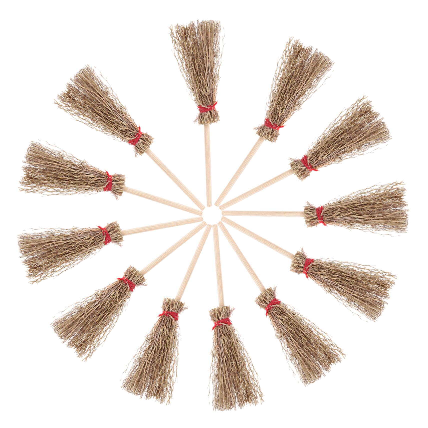 Gogogmee 12pcs Miniature Witch Broom Micro Landscape Decoration Mini Brooms for Crafts Witch Hat and Broom Natural Craft Broom Miniature Straw Broom Straw Brooms Wizard Flying Broom Wooden