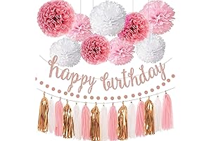 1st Birthday Decorations | Pink Rose Gold Birthday Banner Decor Kit