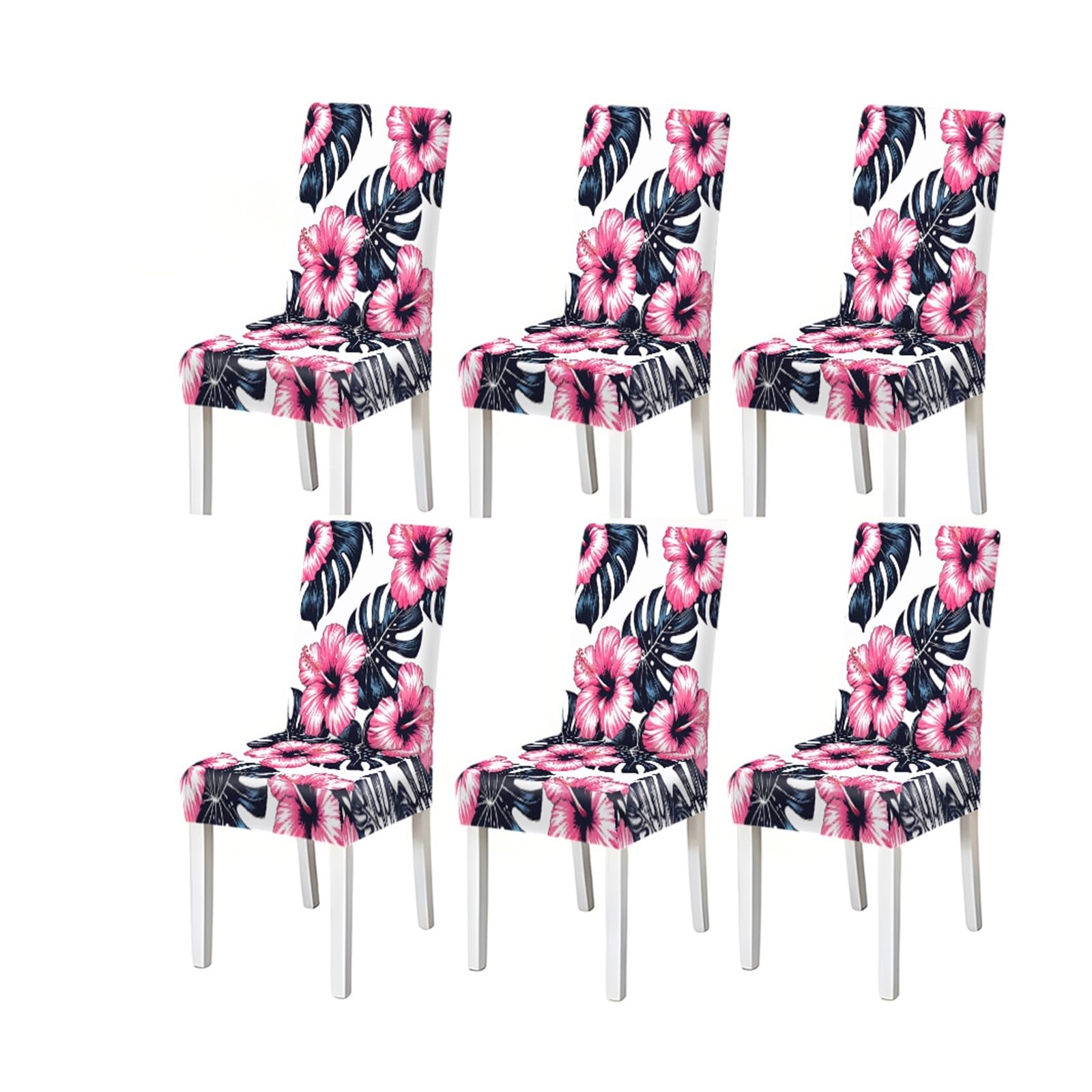 KXUAUV Tropical Pink Hibiscus Monstera Leaf Print Dining Chair Covers, Stretch Slipcovers For Kitchen Dining Room Summer Party, 2/4/6PCS Seat Protectors for Restaurant Hotel Party(6PCSChair cover)