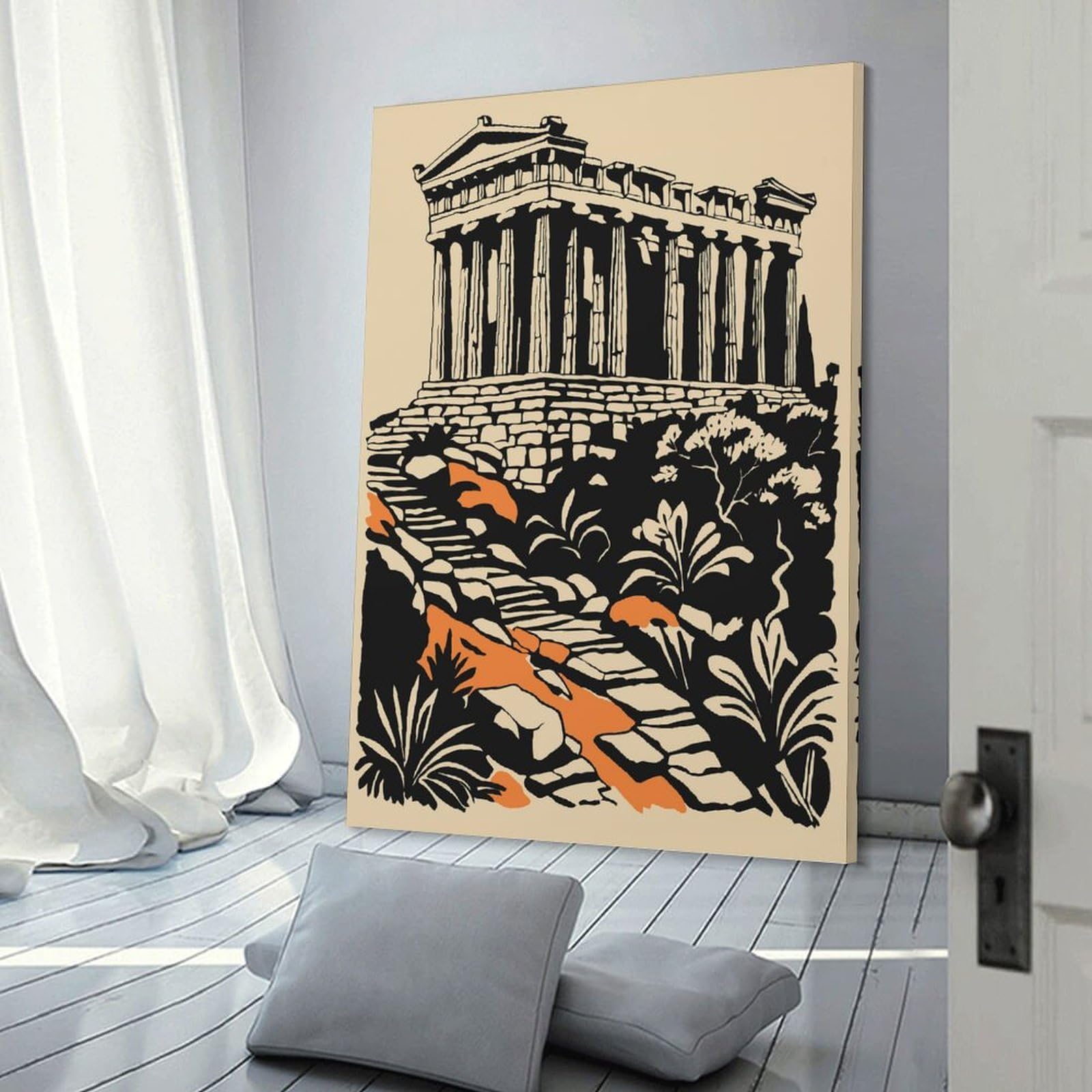 Junmoney Decorative Canvas Print Ancient Greek Temple with Stone Steps, 24x36inch(60x90cm), for Entrance Spaces, Stair Walls Or Halls, A Neat Decor Update for Hallways