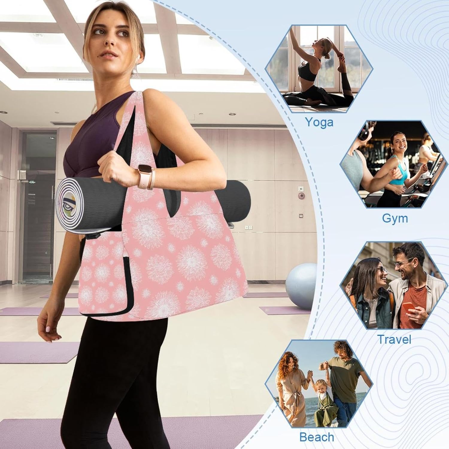 Yoga Mat Bag, Gym Workout Bag with Shoe Compartment, Sunflowers Pilates Bag for Women, Quick Access Storage Yoga Tote Bag for Sports Travel Office