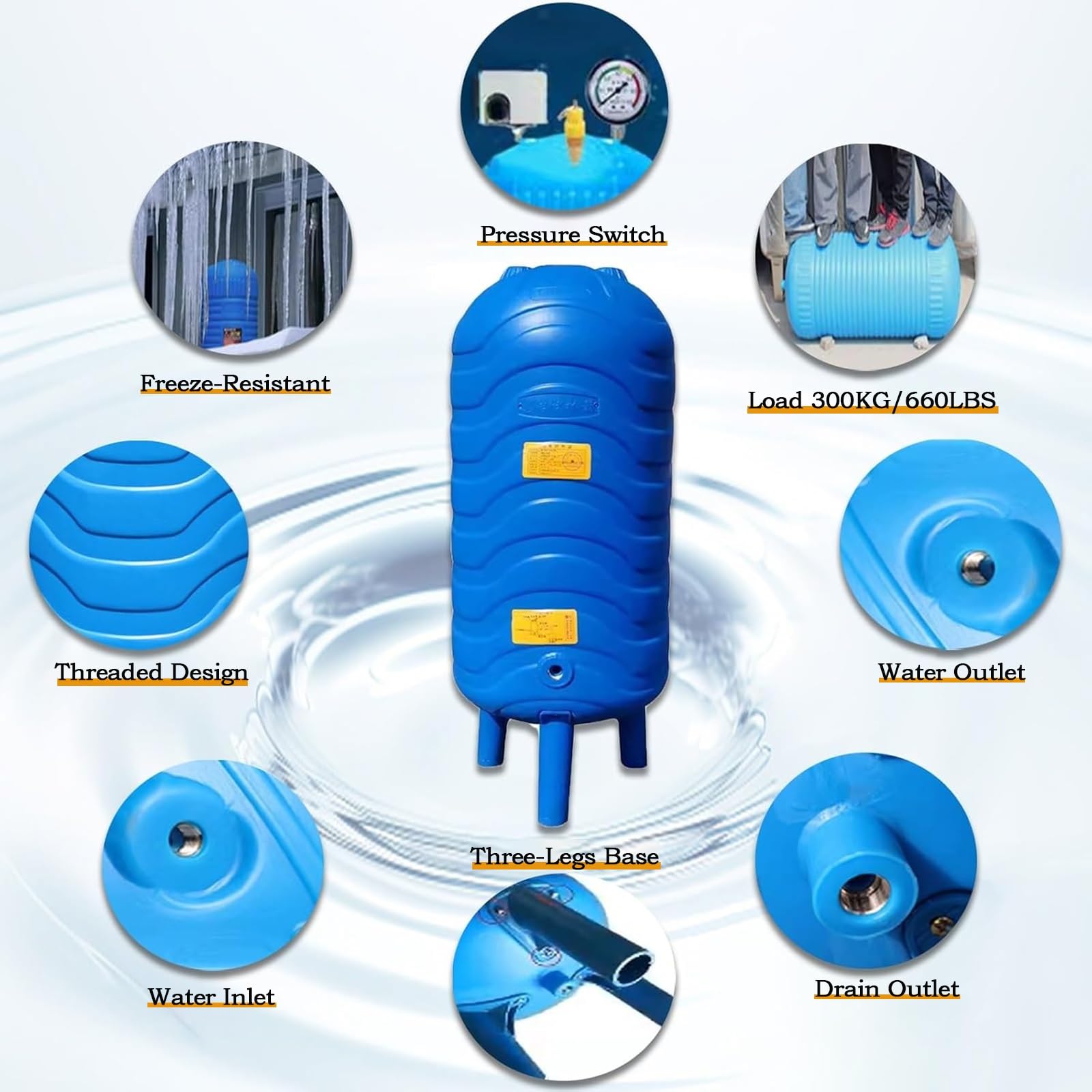 PE Druckbehälter 120L, 31.7 Gal Wasserdruckkessel für Pumpe, Blauer Wasserspeicher mit Montagesatz, langlebig & sicher für Gartenbewässerung und Autowäsche, kompakt