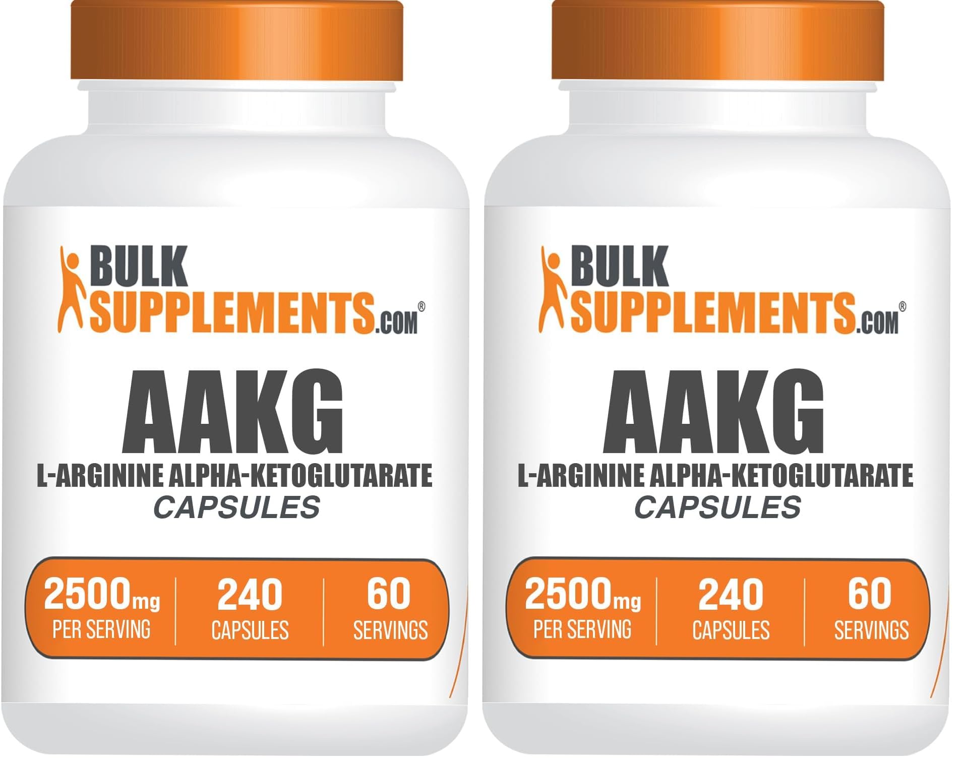 BulkSupplements.com AAKG Capsules - Arginine AKG Supplement, Nitric Oxide Supplement - Gluten Free, 4 Capsules per Serving (2500mg), 240 Count (Pack of 2)