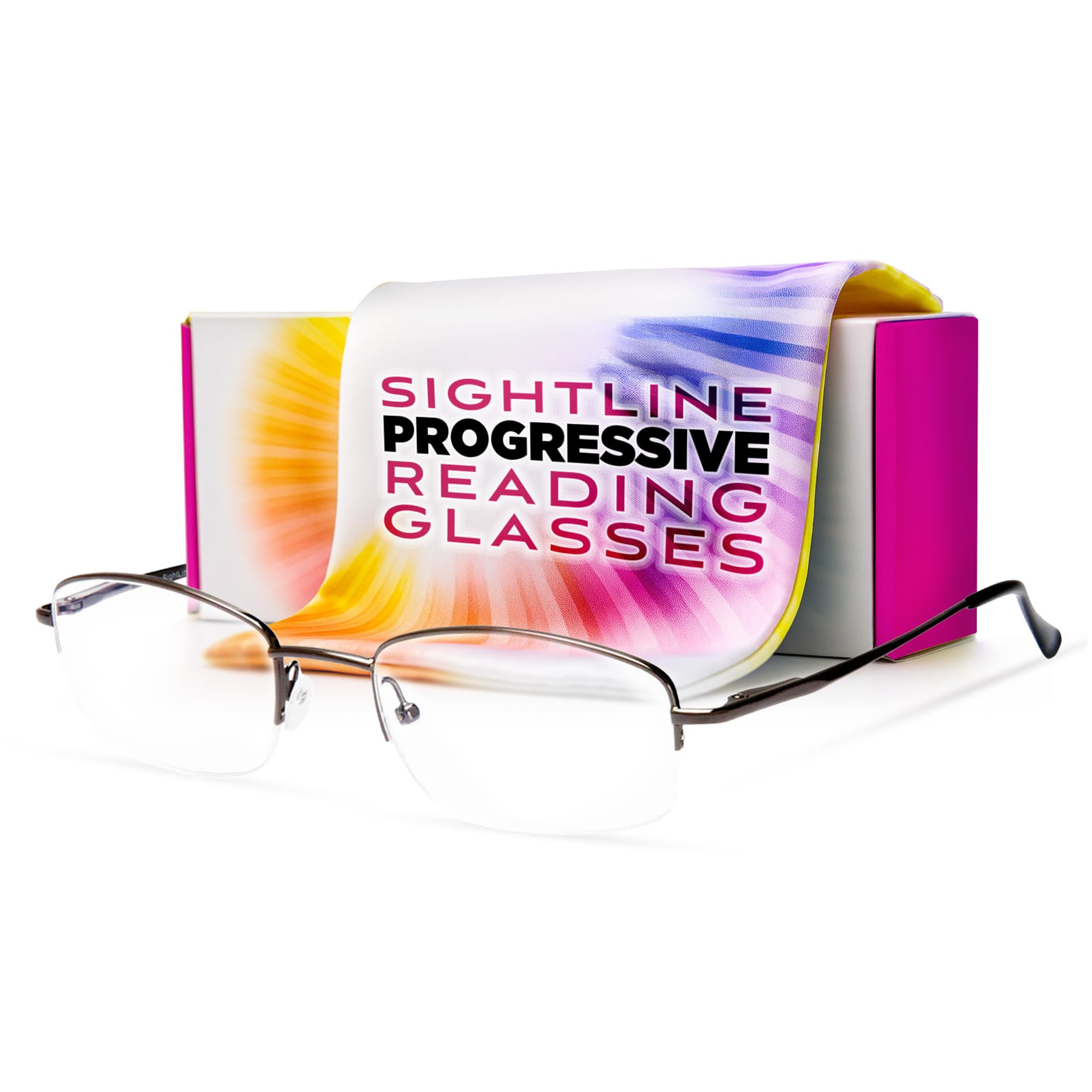 - Sightline 6002 Progressive Multifocus Reading Glasses for Men & Women – Lightweight Semi-Rimless Frame, AR-Coated No-Line Lenses – Gunmetal, +2.50 Magnification