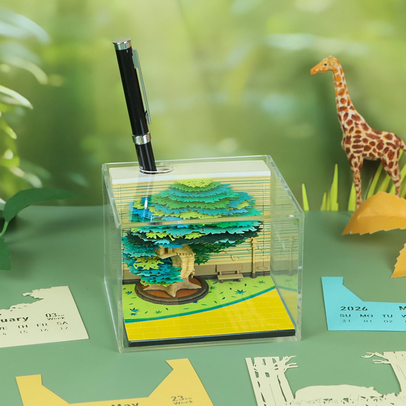 Twenty Six - Planificador de escultura de papel creativo con temática de selva de primavera, bloc de planificación semanal y materiales de escritura decorativos, seis planificadores semanales