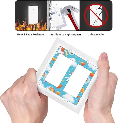 Miniatura 6 de Placa decorativa de unicornio para interruptor de luz doble basculante, placa frontal azul para niños, decoración del hogar, 4.9 x 4.9 pulgadas