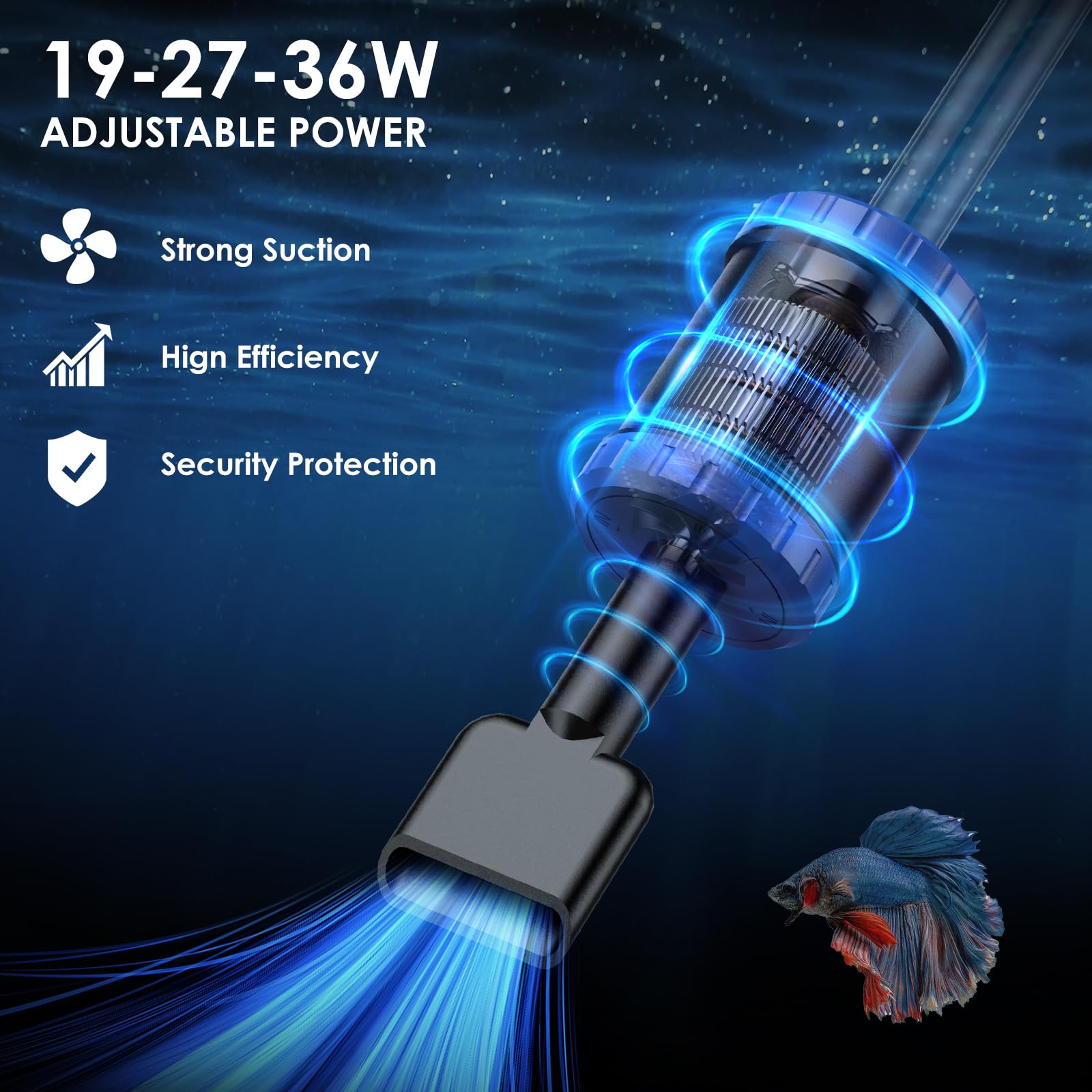 Aspiradora eléctrica de grava para acuarios: 36 W, aspiradora con fuerte succión para cambio de agua, lavado de arena, algas, ducha de agua y circulación de agua, temporizador apagado